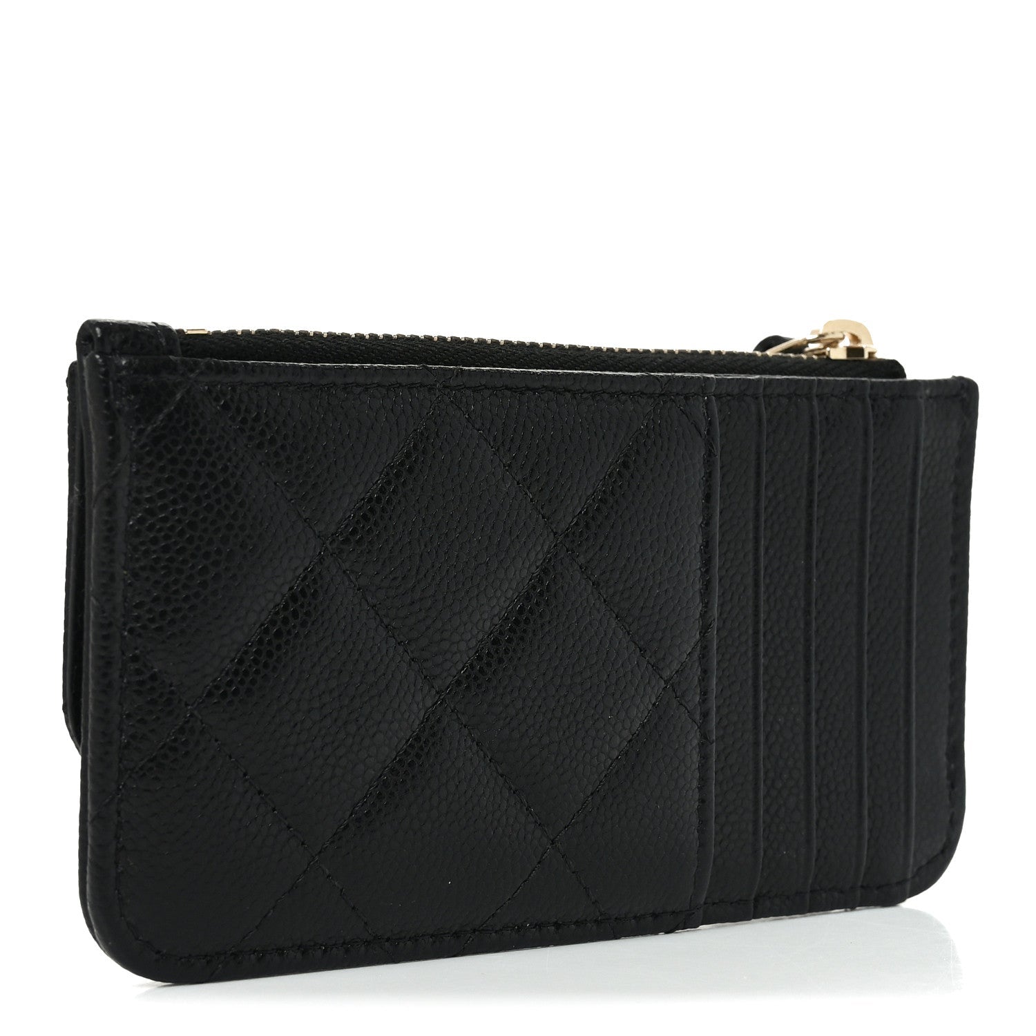 Caviar Quilted Flap Zip Card Holder Black