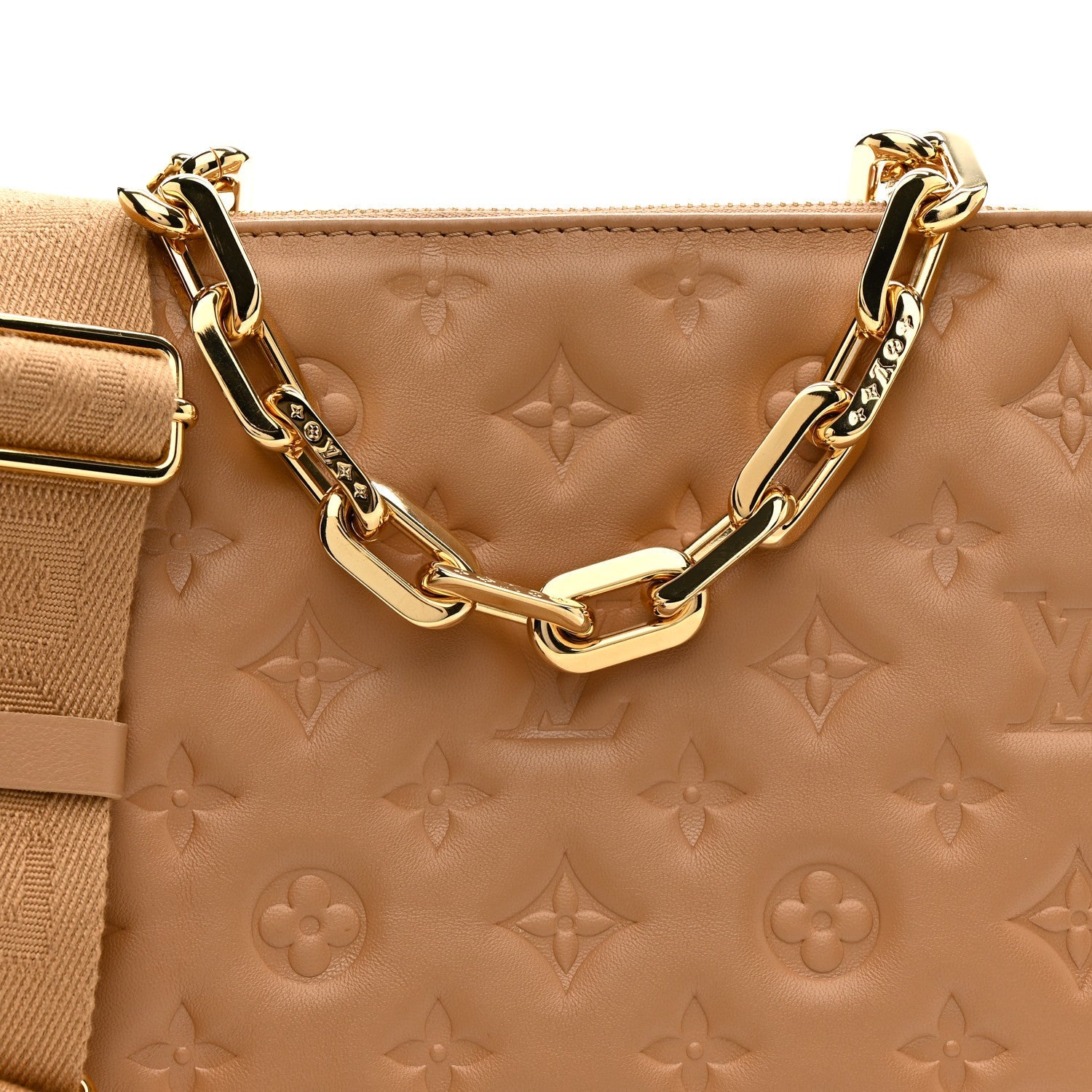 Lambskin Embossed Monogram Coussin PM Camel