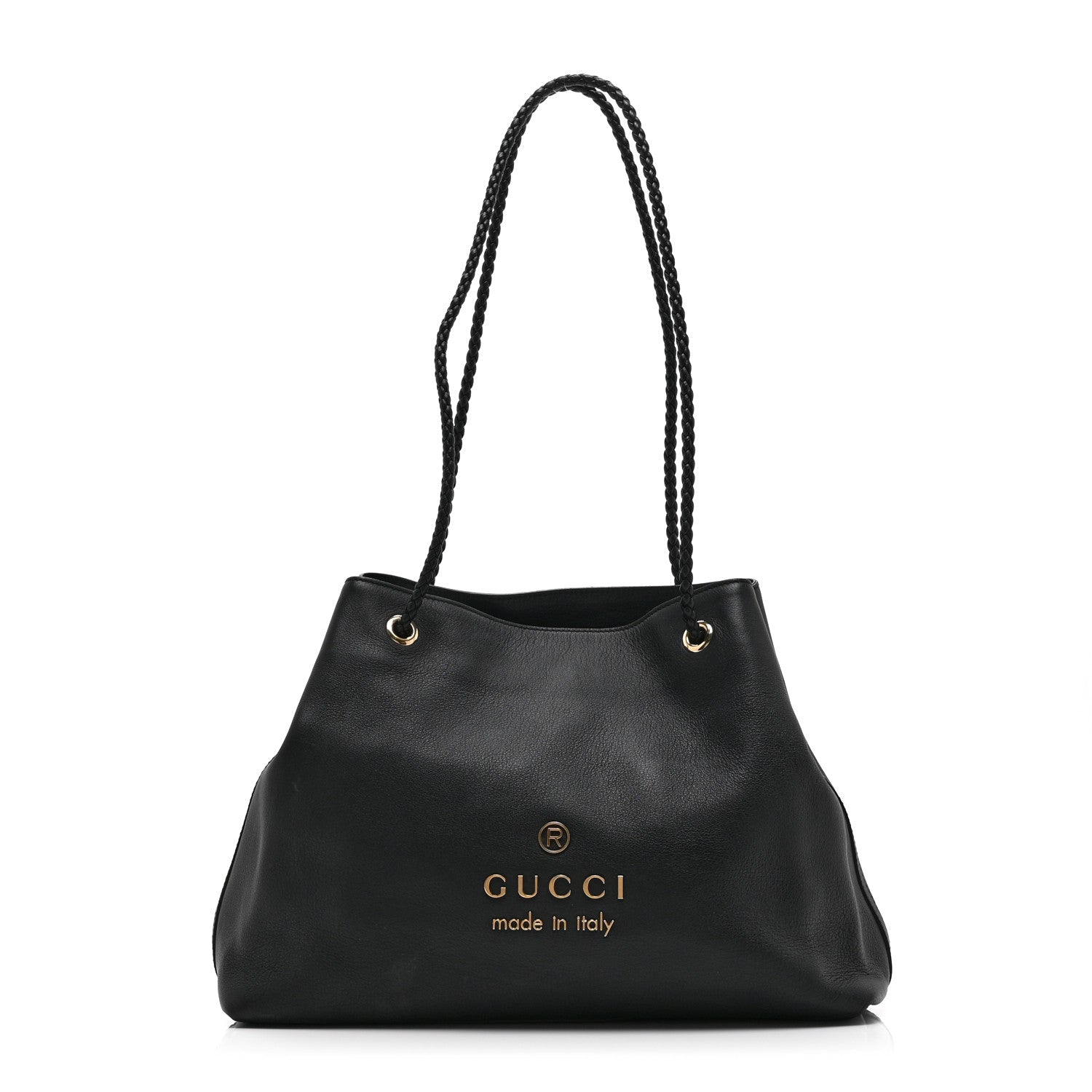 Calfskin Medium Braided Handle Gifford Tote Black