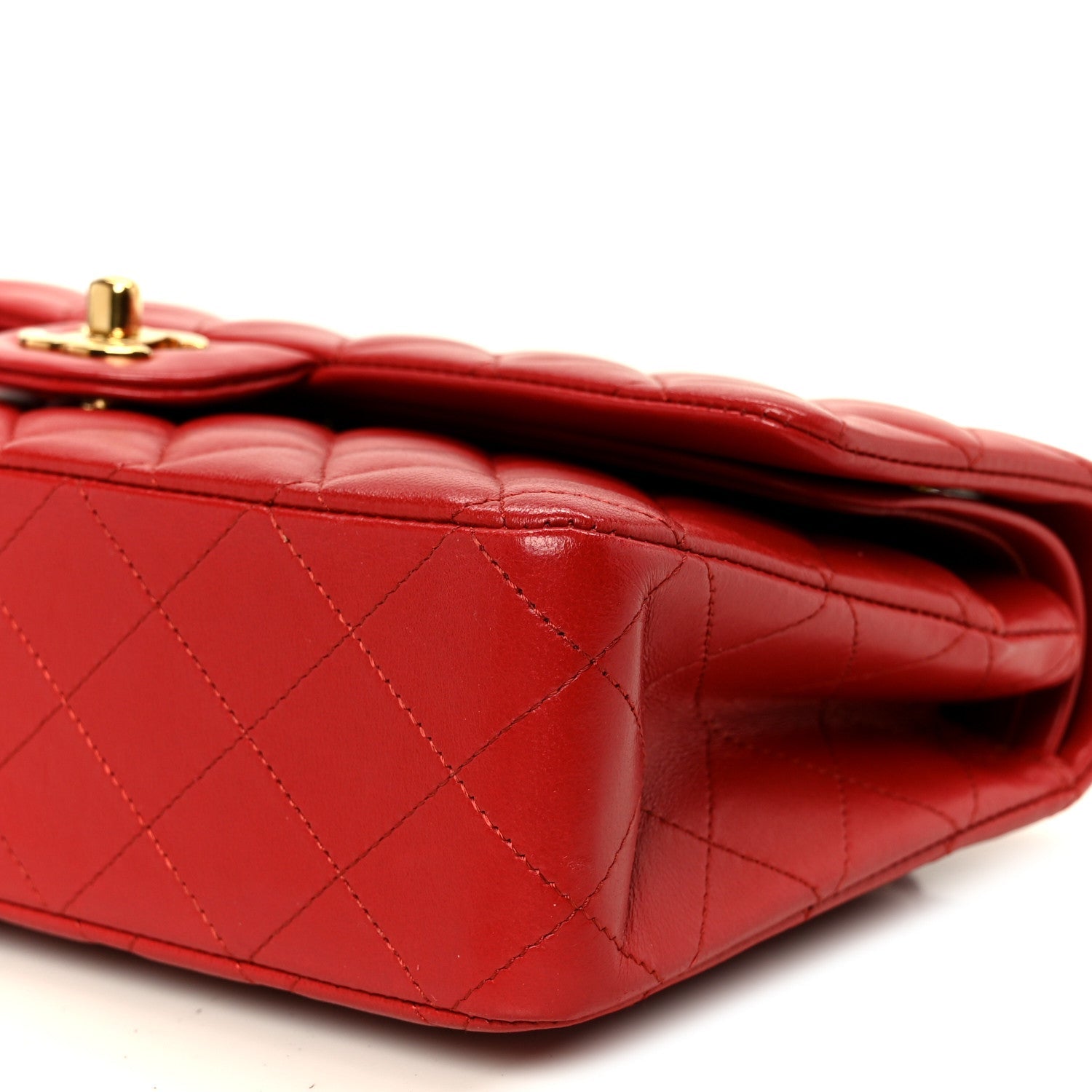 Lambskin Quilted Medium Double Flap Red
