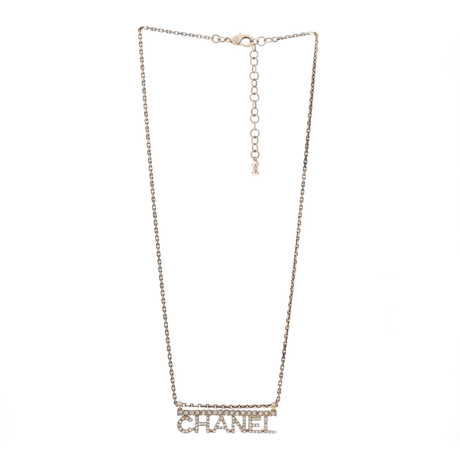 Metal Crystal Logo Necklace Gold