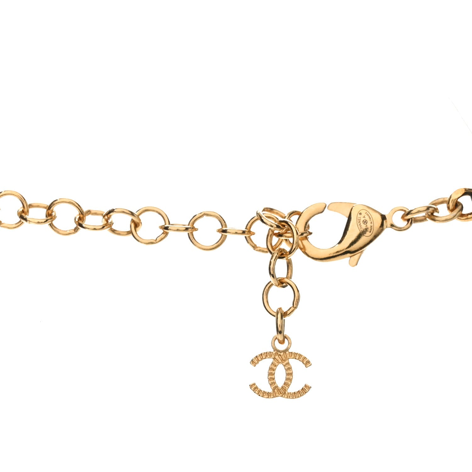 Metal Calfskin Crystal Chain CC Choker Necklace Black Gold
