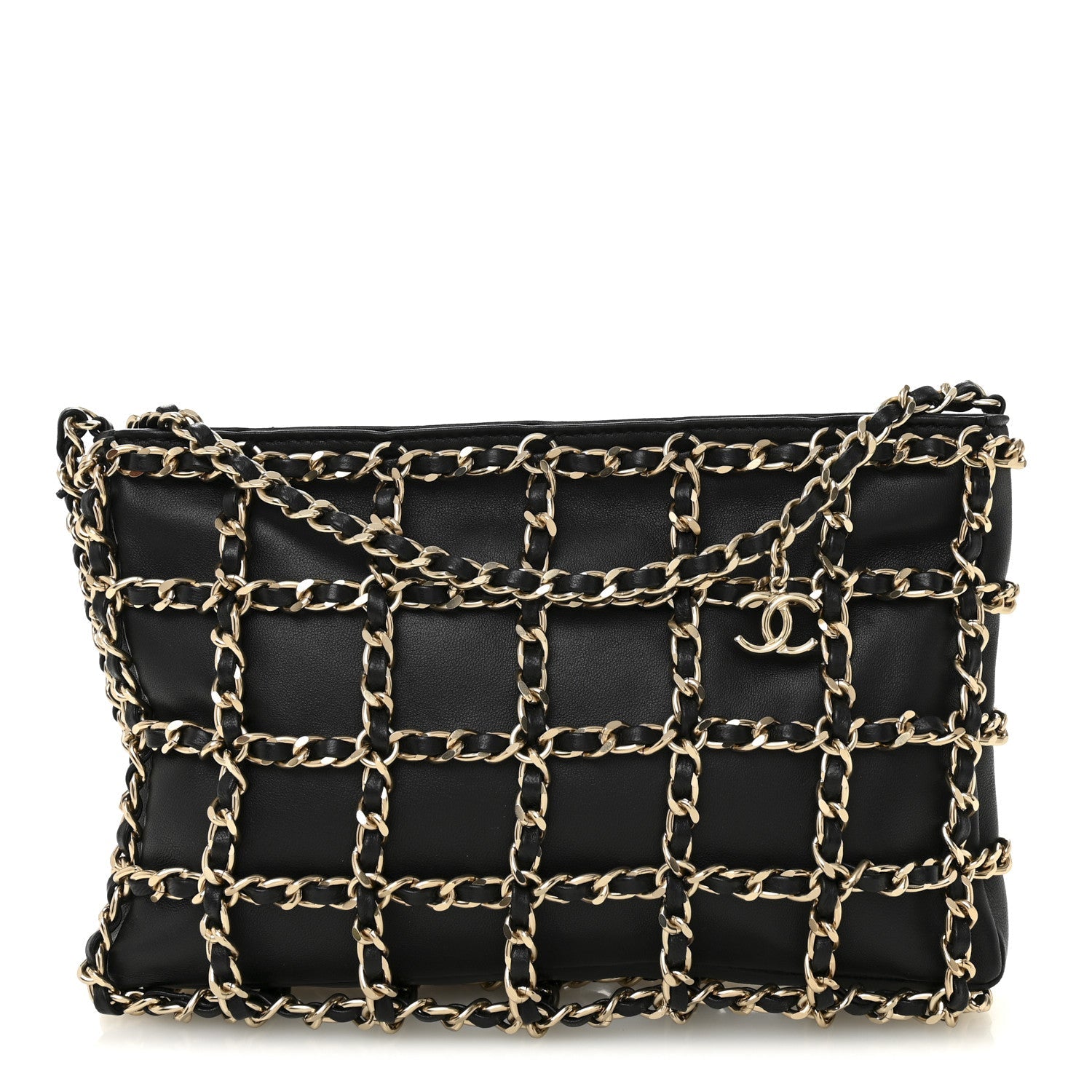 Lambskin Chain Frame Shoulder Bag Black