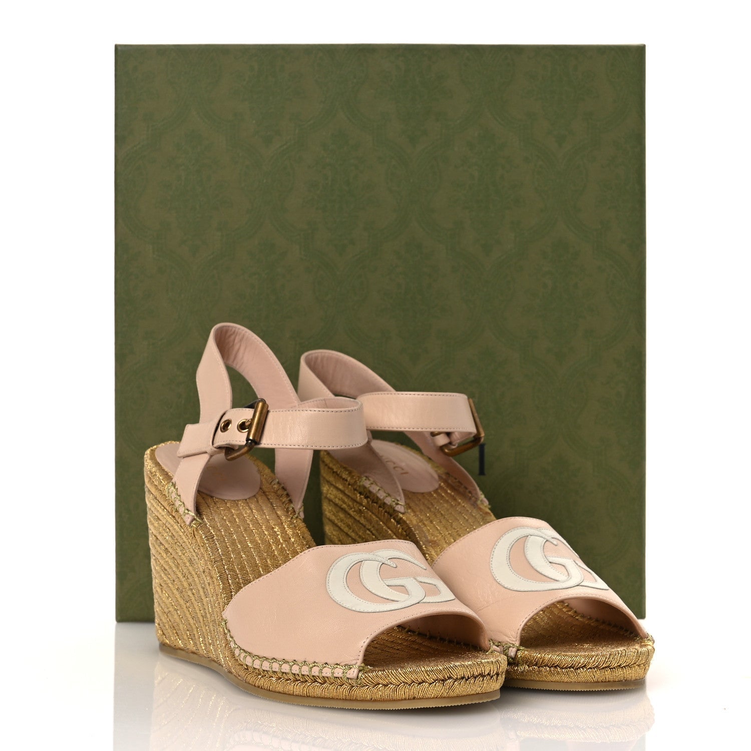 Malaga Kid Lifford Calfskin GG Espadrille Wedge Sandals 40 Skin Rose Dusty White
