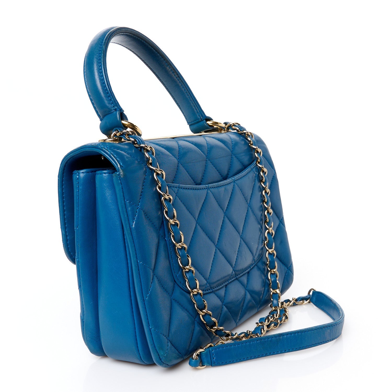 Lambskin Quilted Small Trendy CC Flap Dual Handle Bag Blue