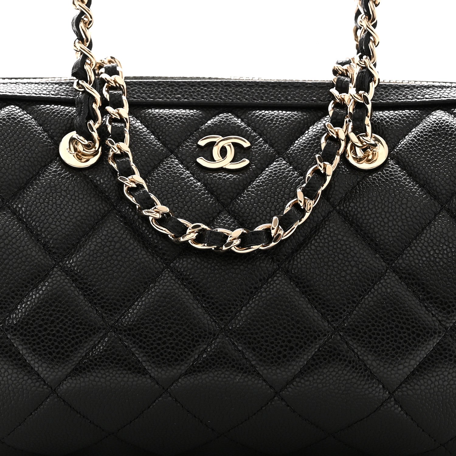 Caviar Quilted Barrel Clutch With Chain  Black