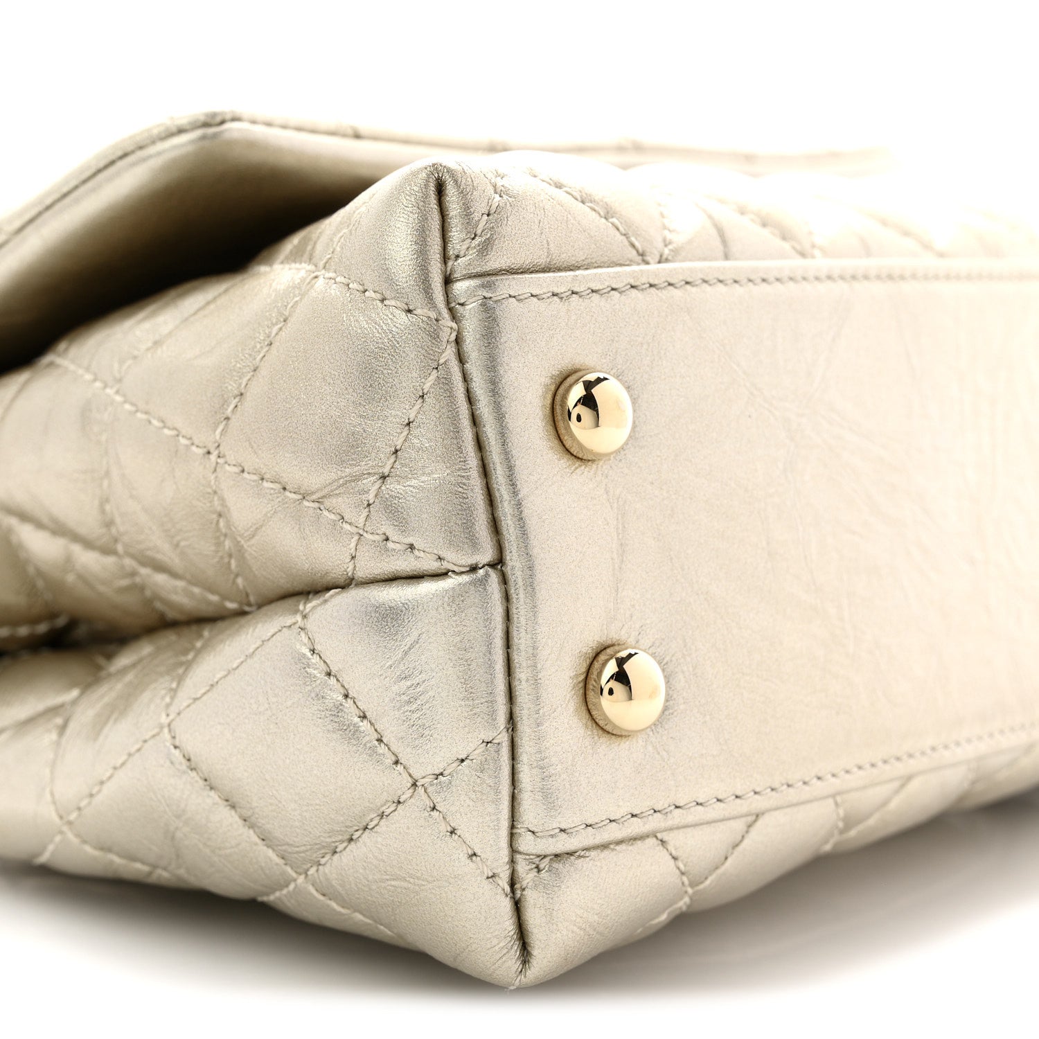 Metallic Aged Calfskin Quilted Mini Coco Handle Flap Gold