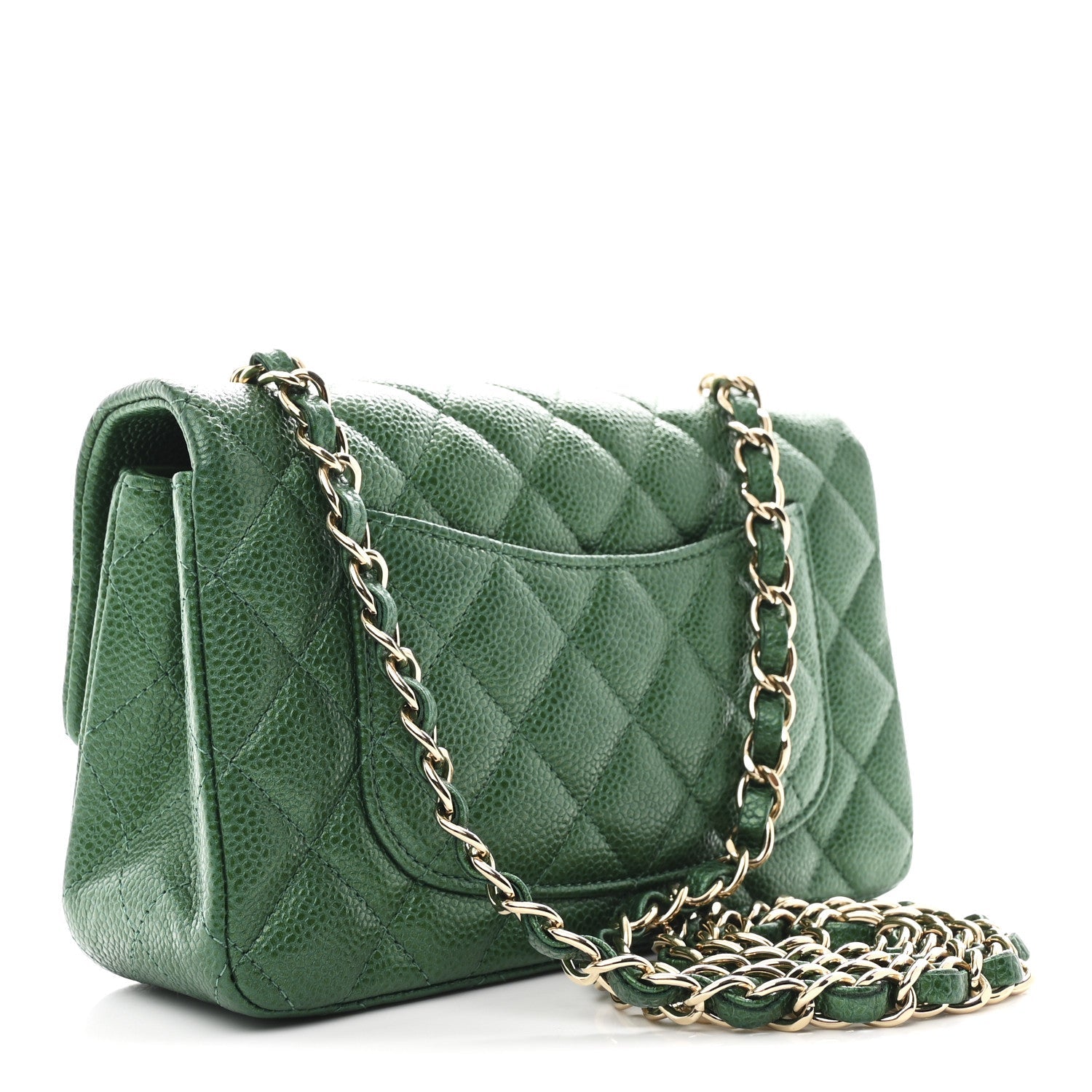 Metallic Caviar Quilted Mini Rectangular Flap Green