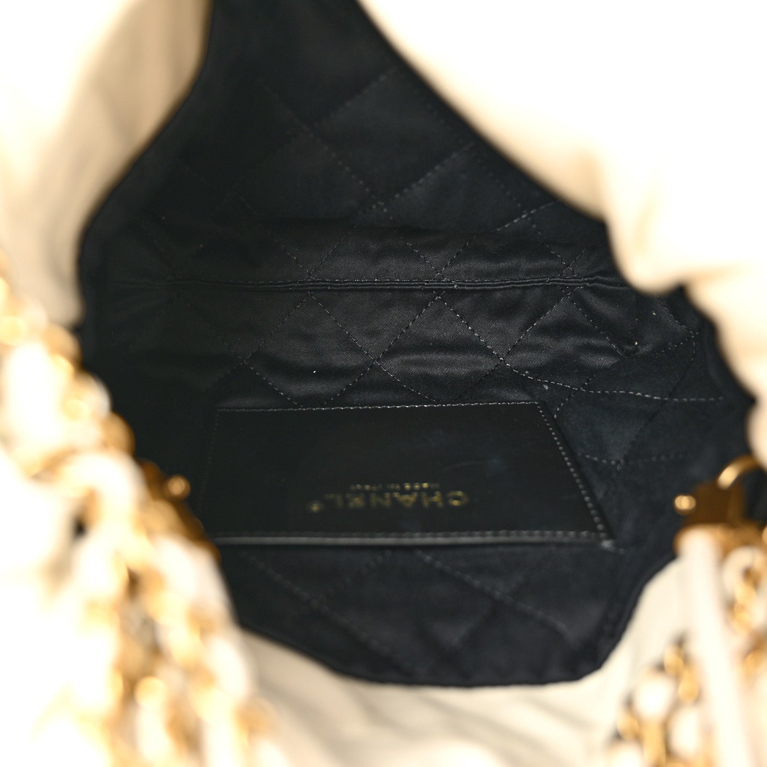 Shiny Calfskin Striped Mini Chanel 22 White Black