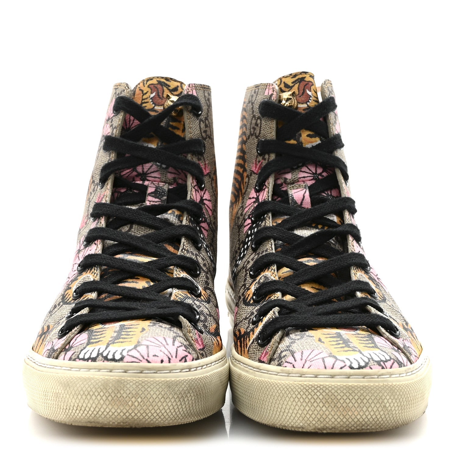 GG Supreme Monogram Bengal Pearl Womens High Top Sneakers 38 Beige Pink