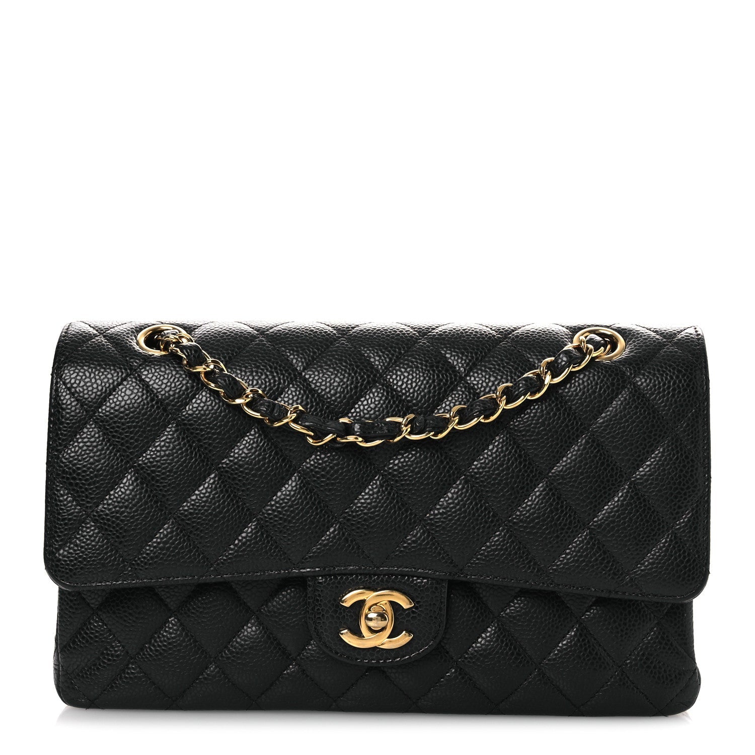 Caviar Quilted Medium Double Flap Black