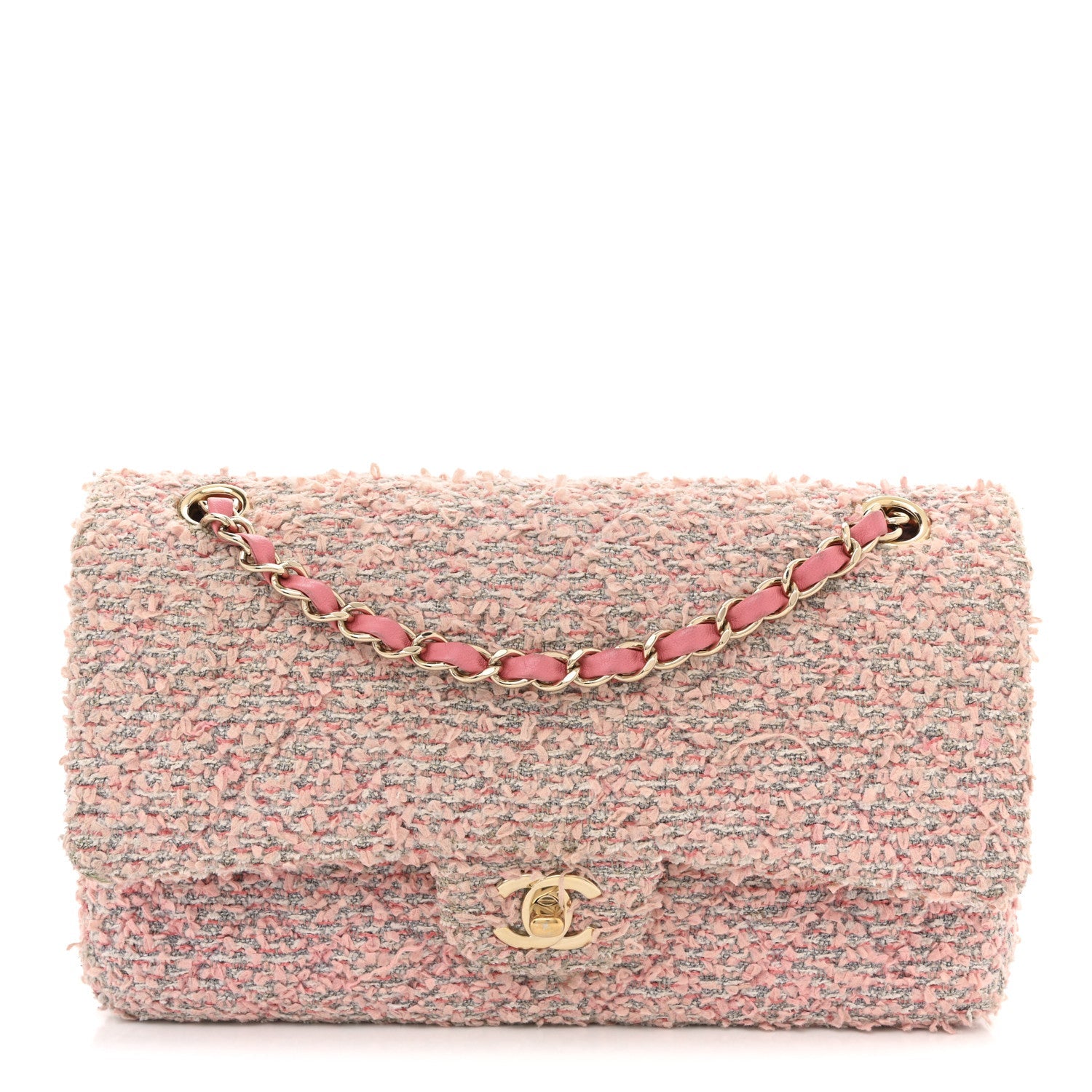 Tweed Medium Double Flap Pink