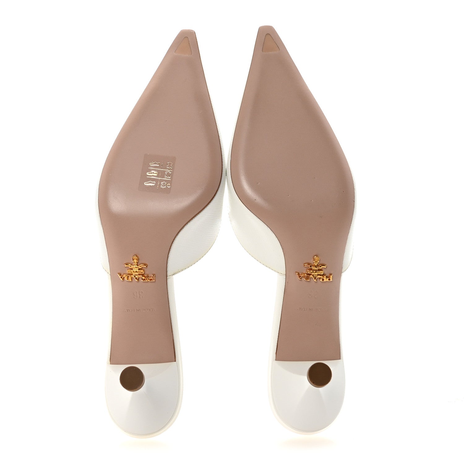 Saffiano Logo Pointed Toe 50mm Mules 36 White