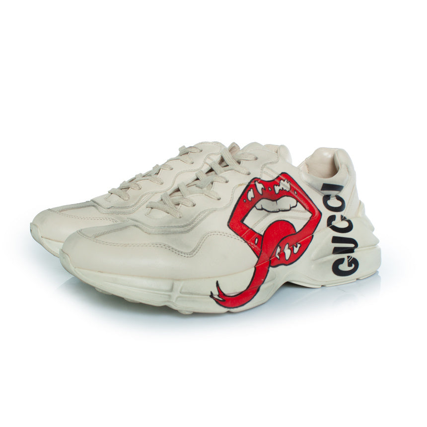 Men's Gucci Rhyton trainers with mouth print in beige