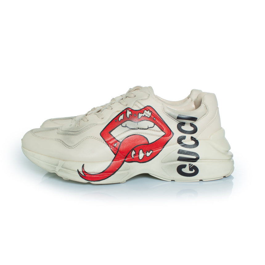 Men's Gucci Rhyton trainers with mouth print in beige