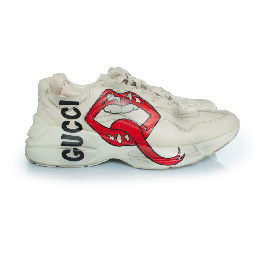 Men's Gucci Rhyton trainers with mouth print in beige