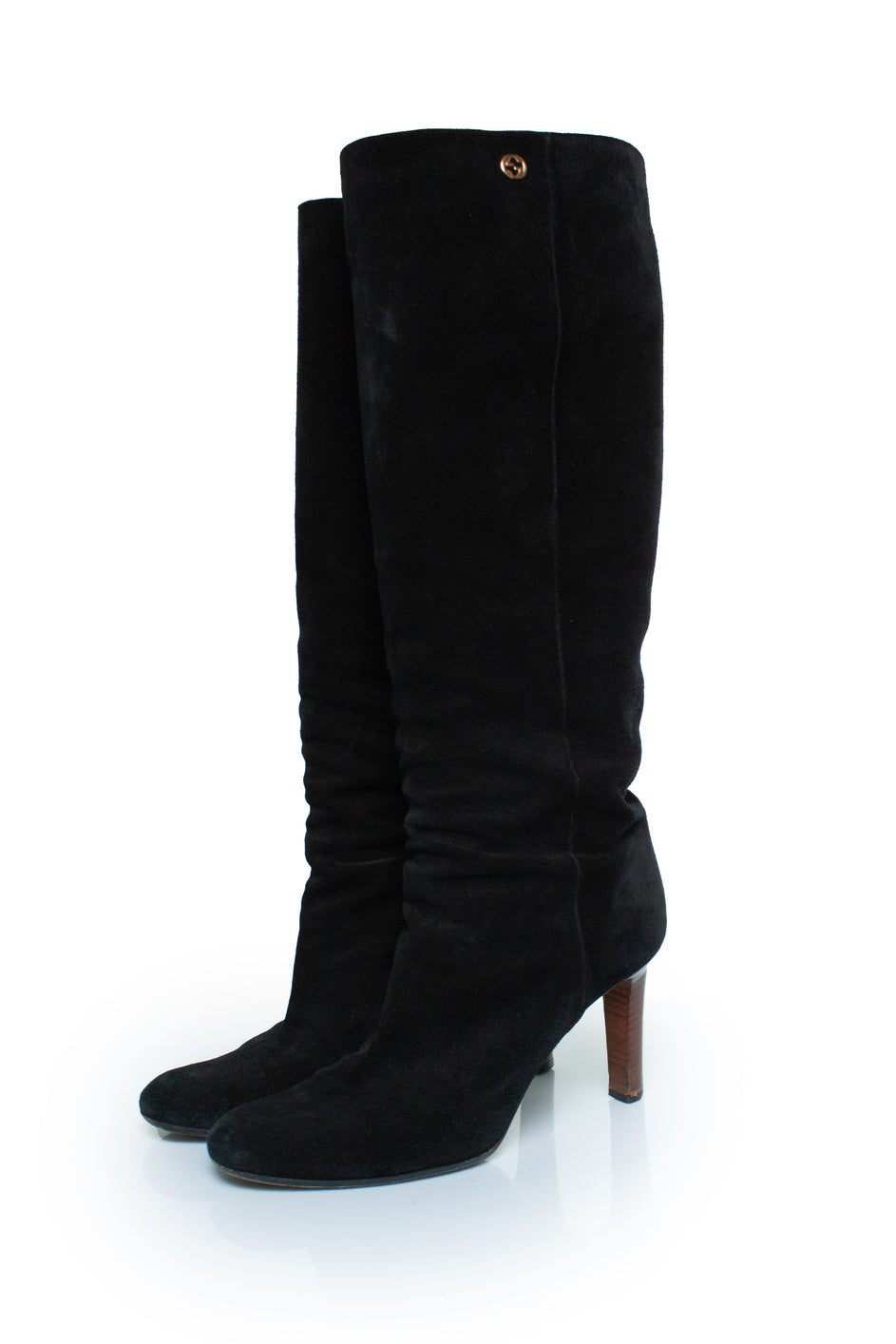 Women's Gucci Black suede knee boots with GG logo