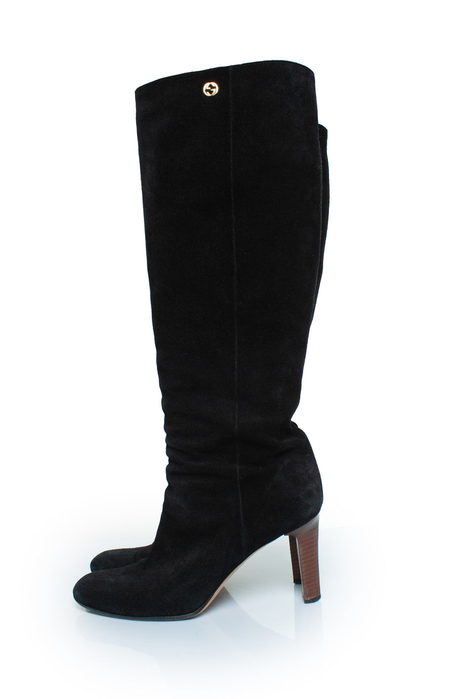 Women's Gucci Black suede knee boots with GG logo