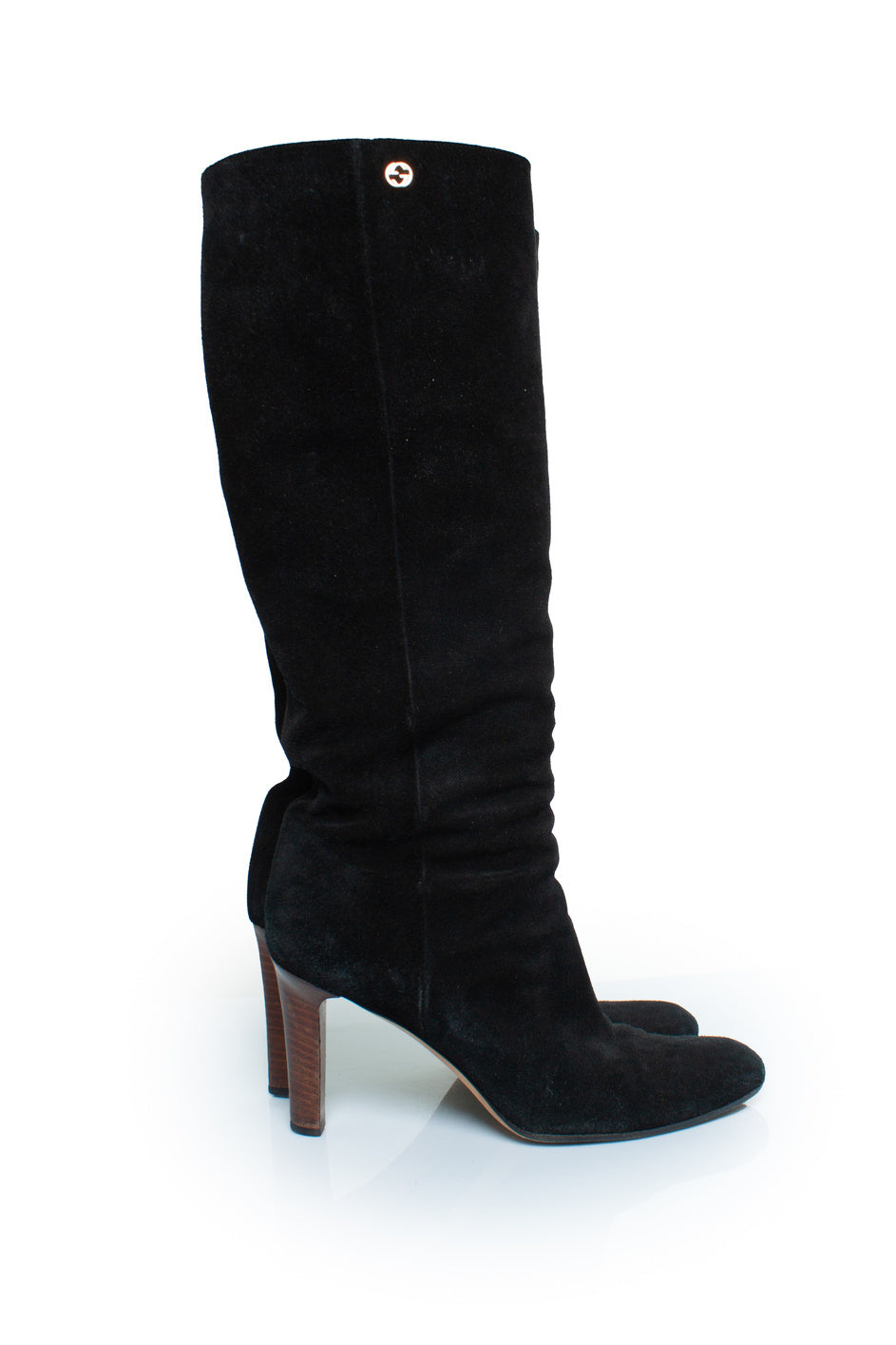 Women's Gucci Black suede knee boots with GG logo