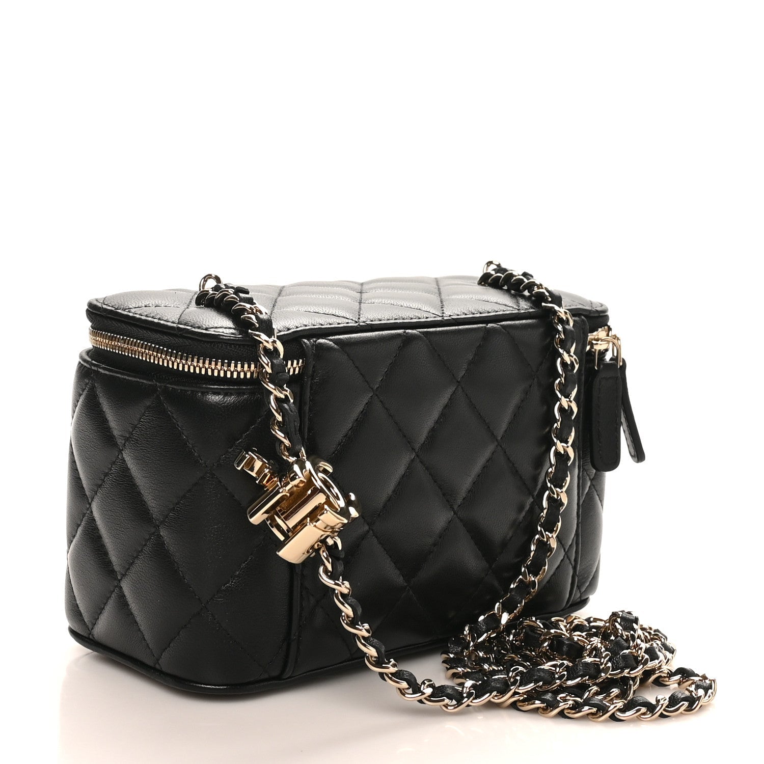 Lambskin Quilted Small CC Vanity Case Black