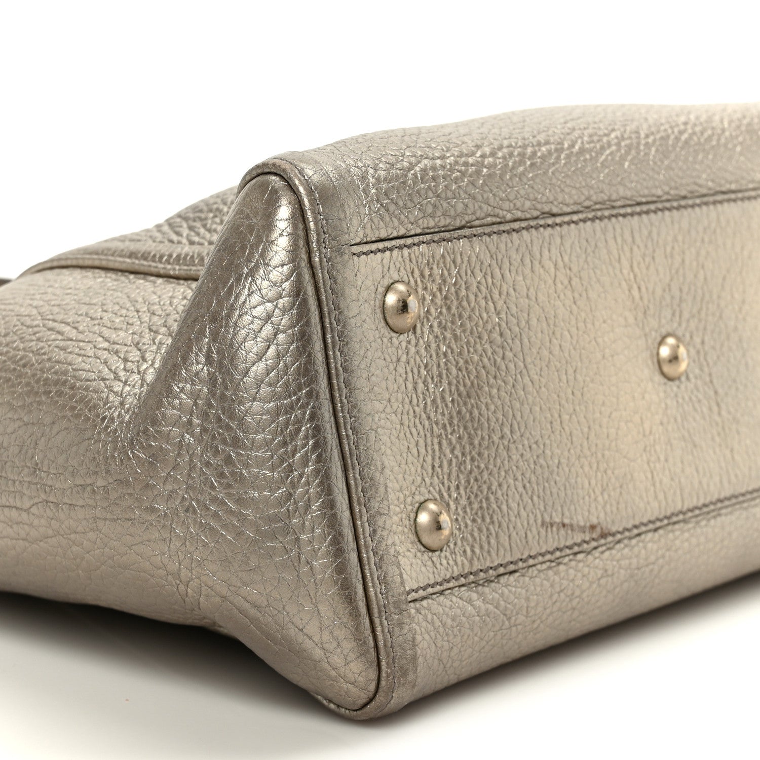 Metallic Pebbled Calfskin Small Soho Top Handle Bag Golden Beige