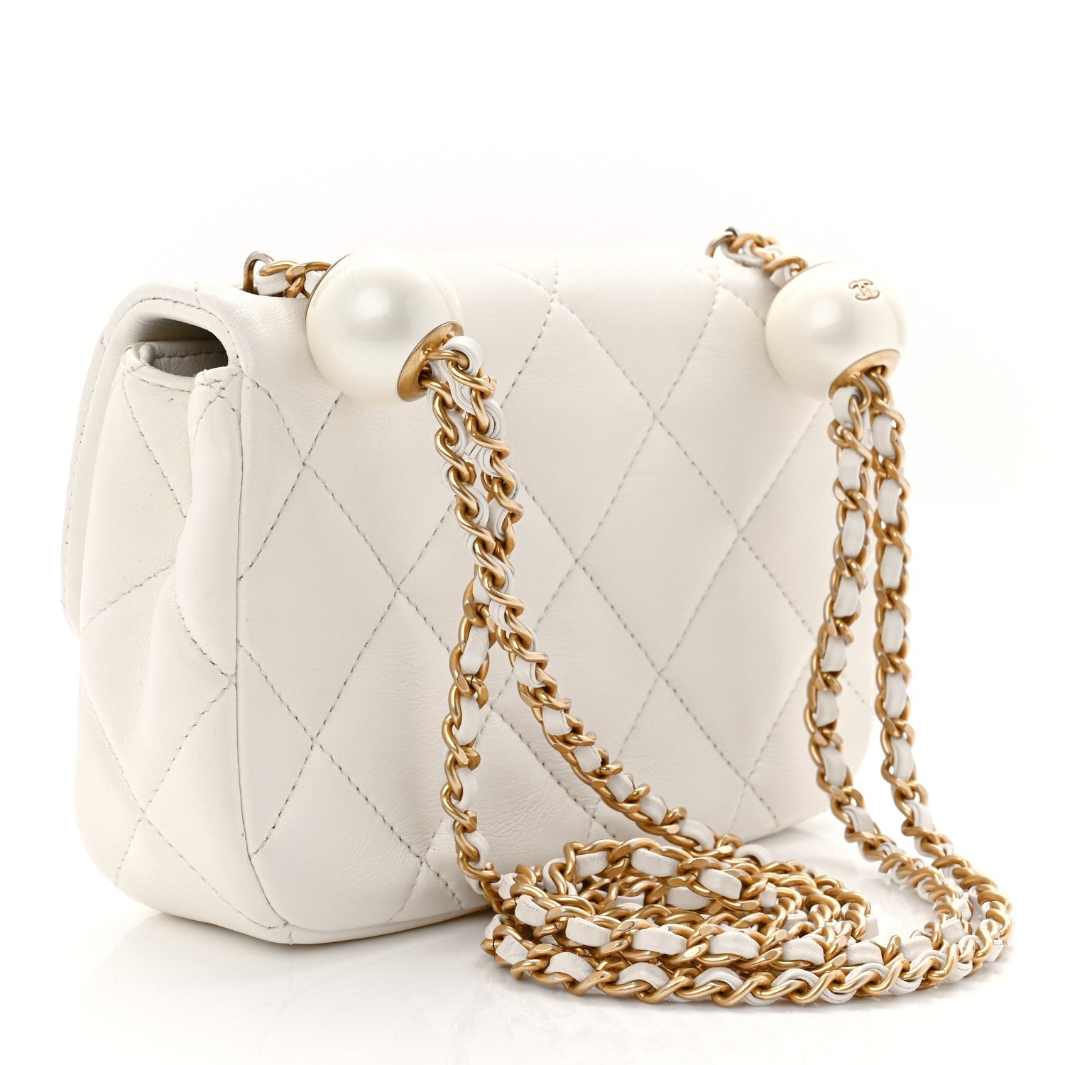 Lambskin Quilted Pearl Small Flap White