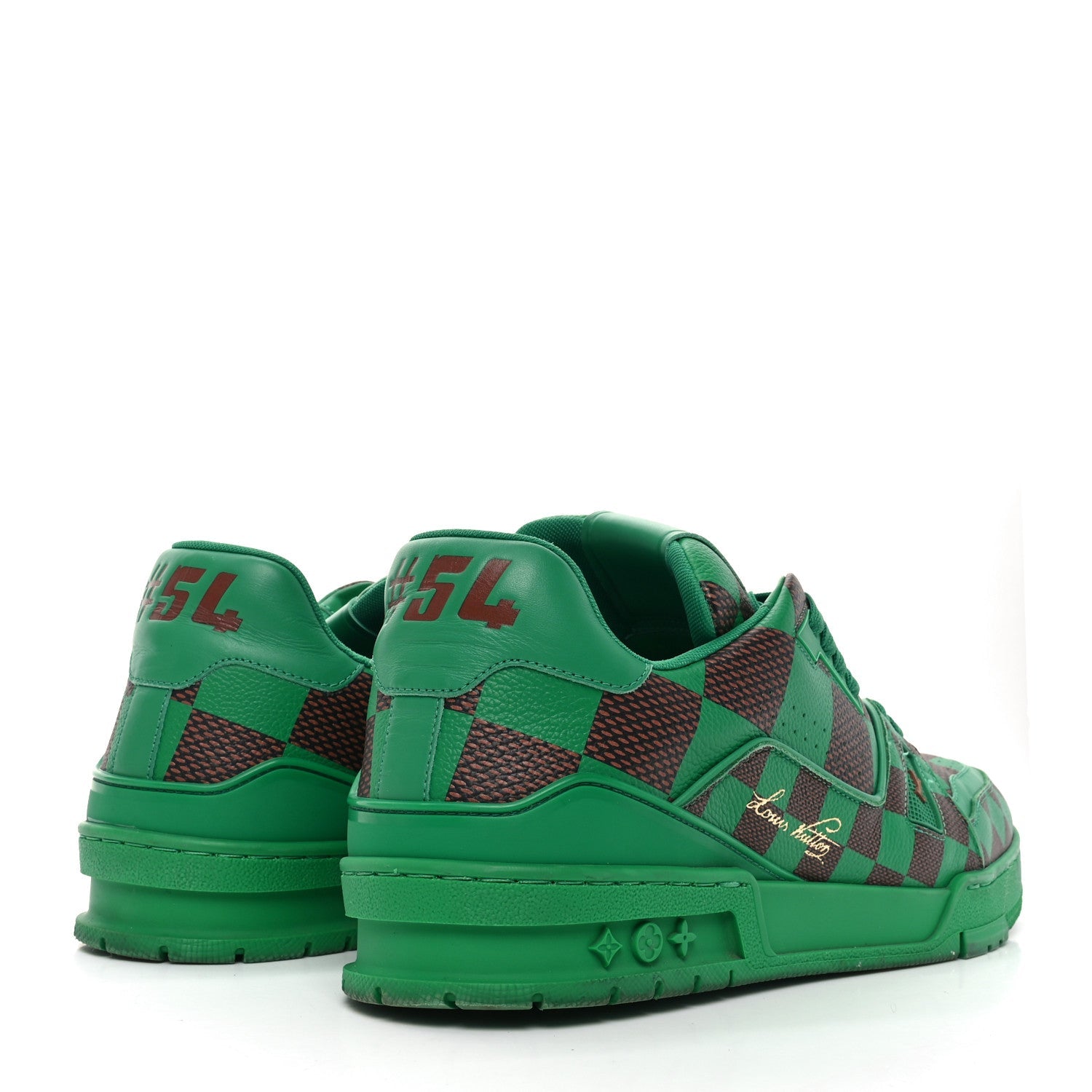 Damier Pop Grained Calfskin Mens LV Trainer Sneakers 10 Green