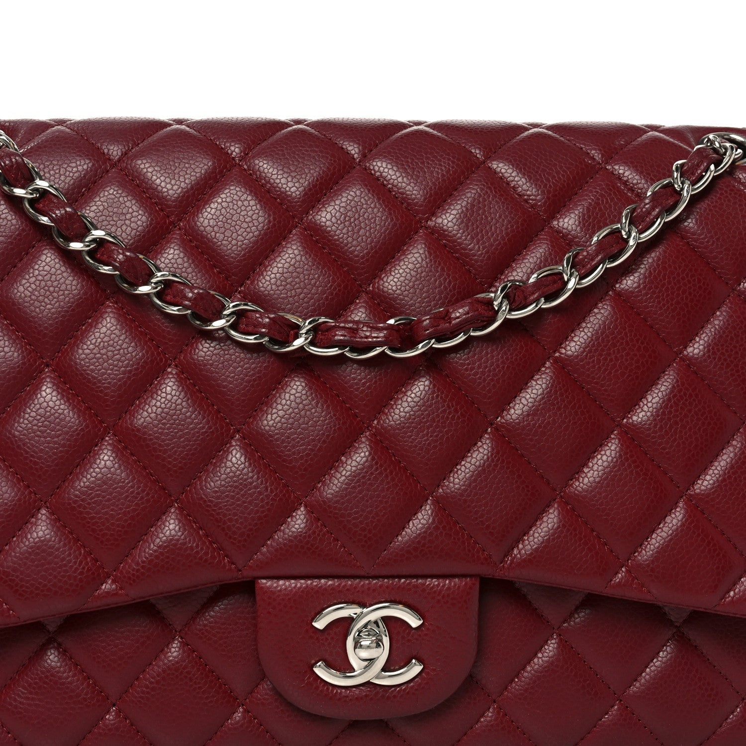 Caviar Quilted Maxi Single Flap Dark Red