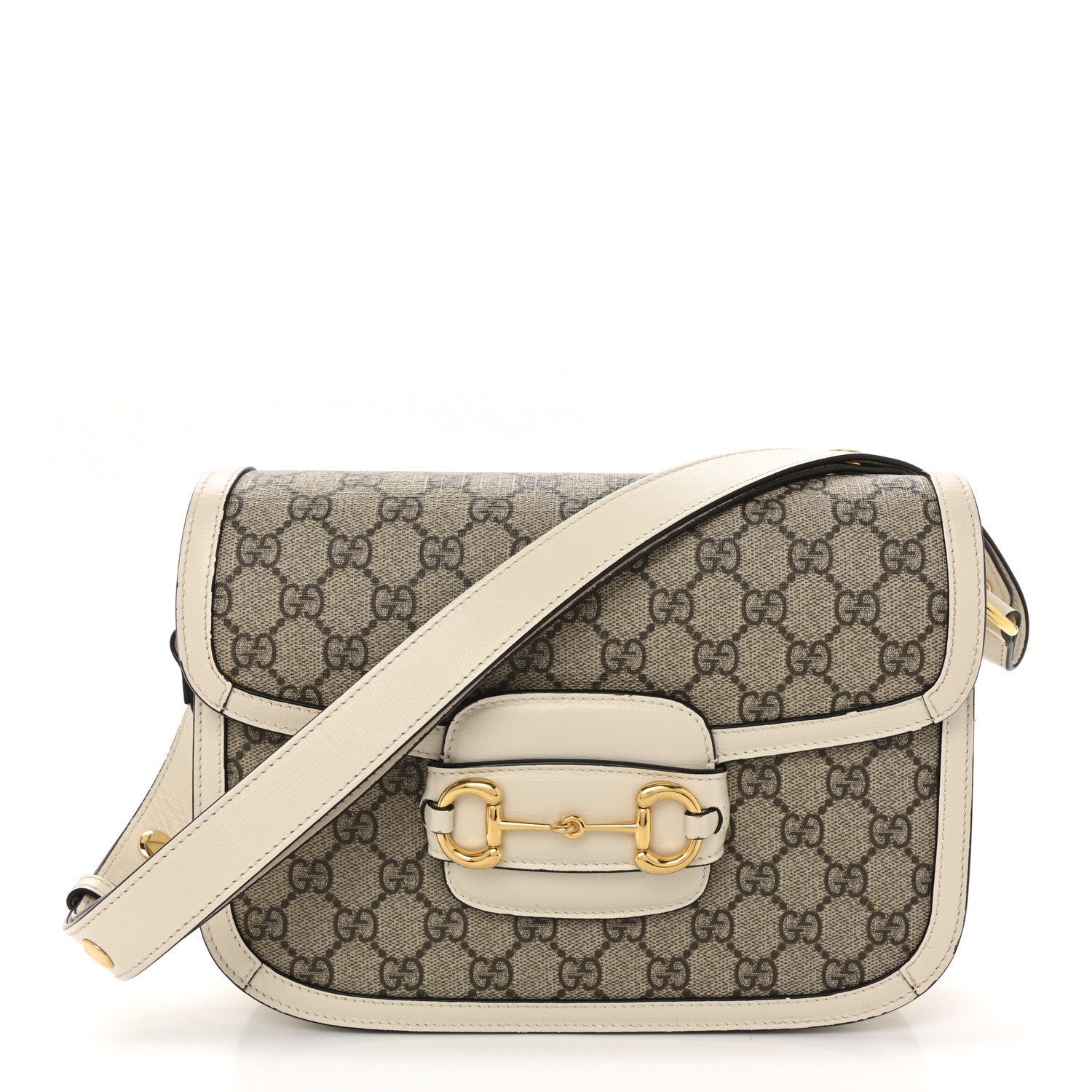GG Supreme Monogram Horsebit 1955 Shoulder Bag Beige Mystic White