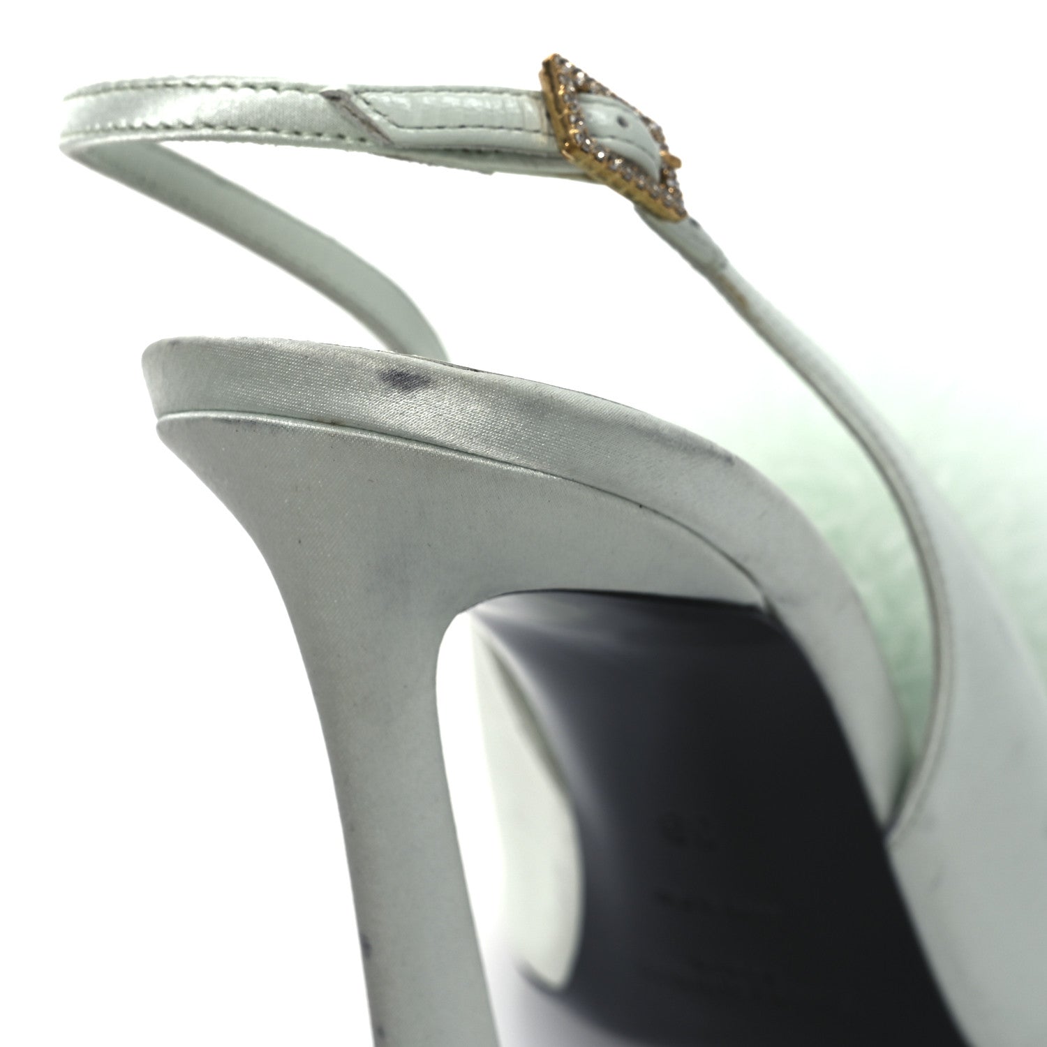 Crepe Satin Blanco Feathered Sandals 39 Slight Green