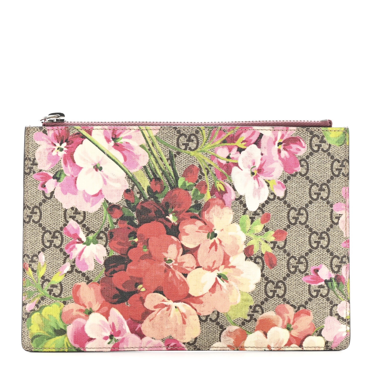 GG Supreme Monogram Blooms Small Zip Pouch Beige Multicolor Dry Rose
