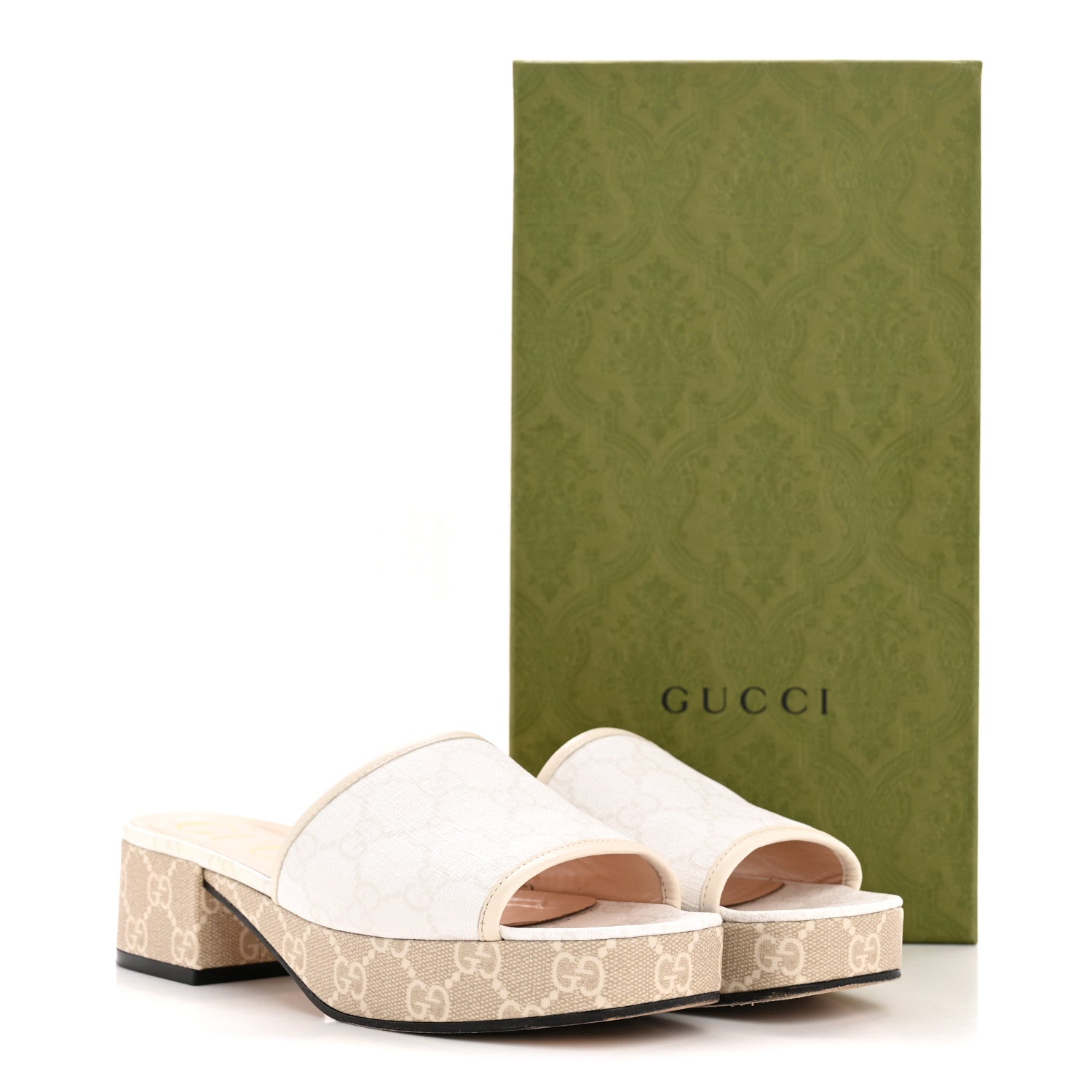 GG Supreme Monogram Malaga Kid Platform Mule Sandals 36 White Mystic White