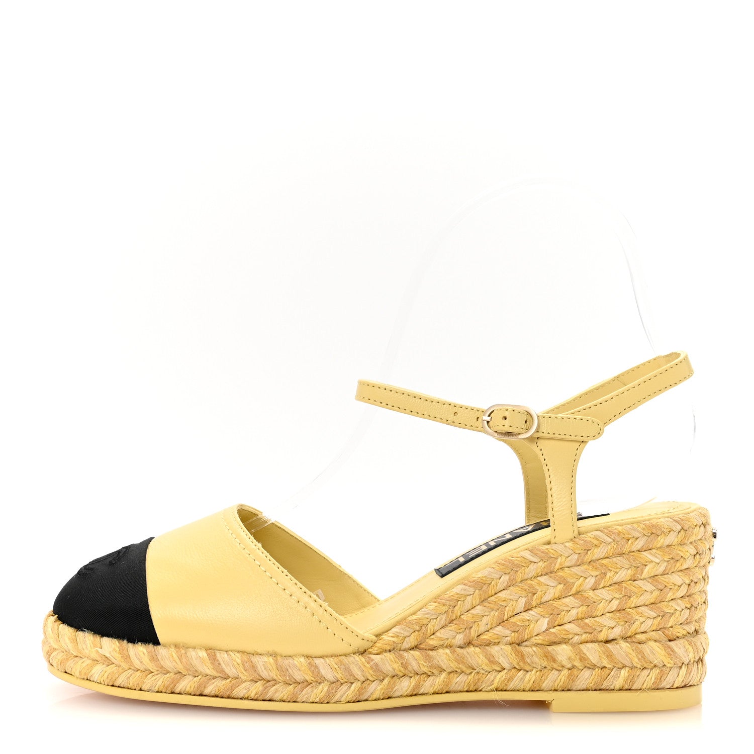 Lambskin Grosgrain CC Espadrilles Wedges 37 Yellow Black