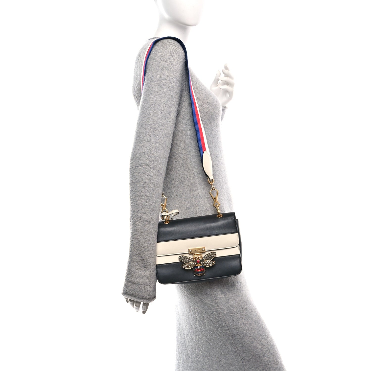 Calfskin Sylvie Web Queen Margaret Shoulder Bag Mystic White Black