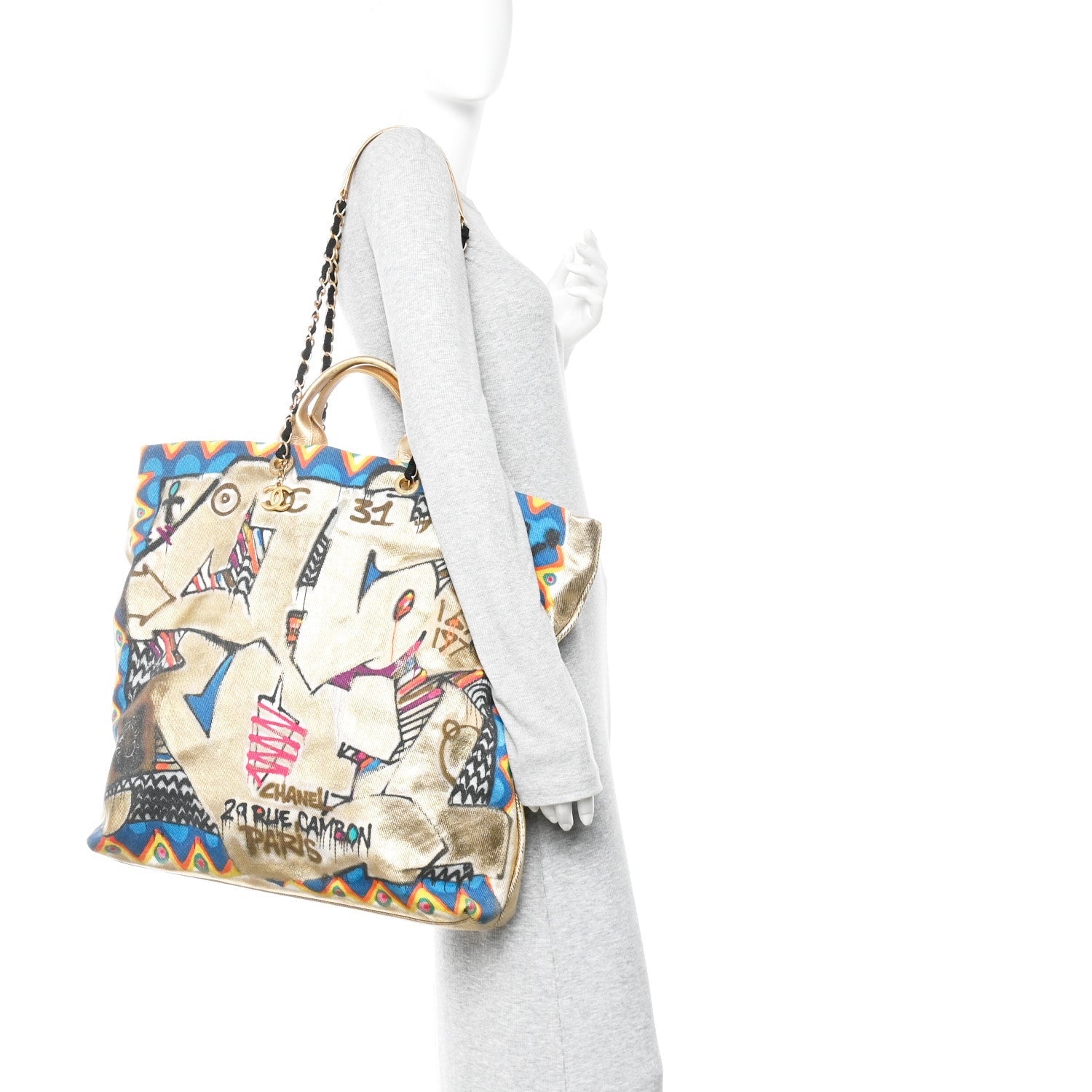Graffiti Printed Canvas Street Spirit Tote Multicolor