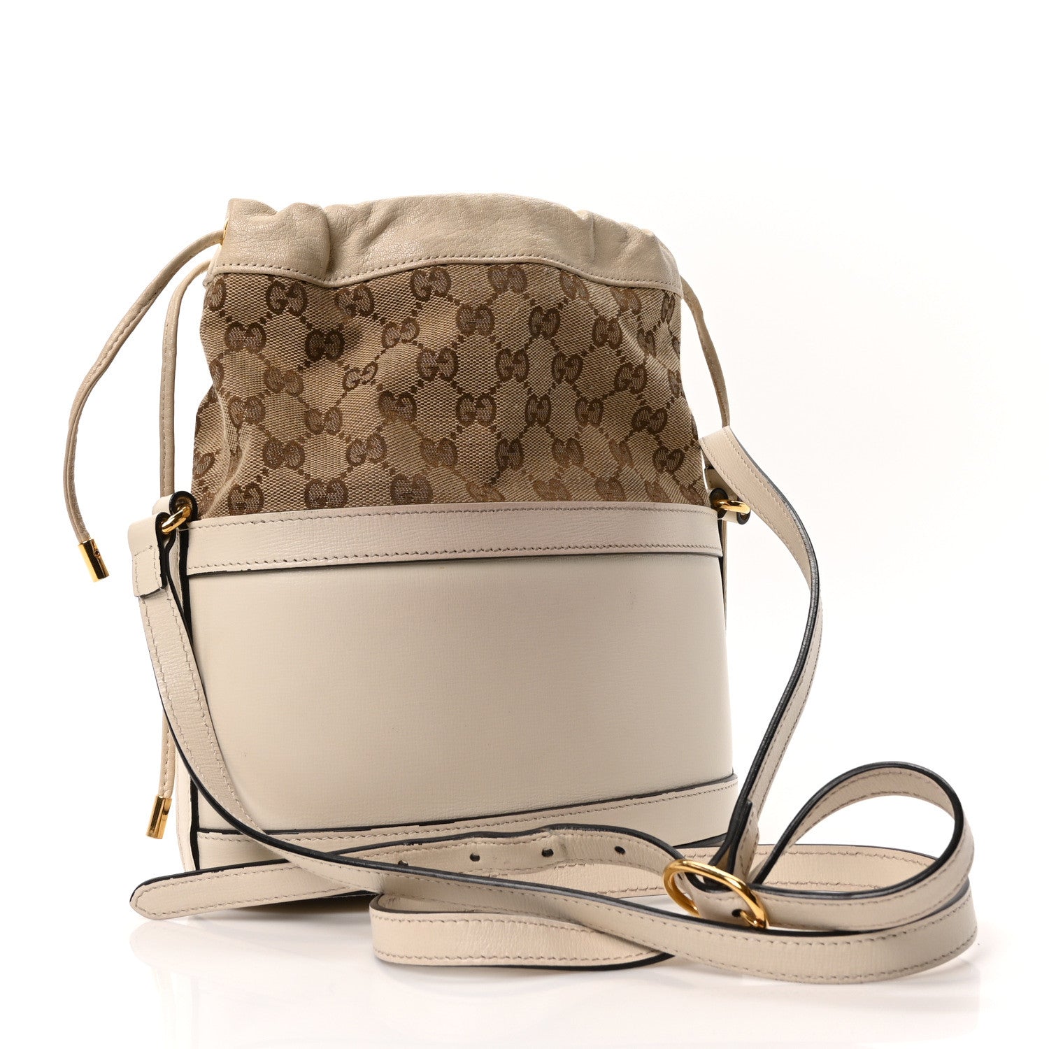 Monogram Textured Calfskin Horsebit 1955 Drawstring Bucket Bag Beige Mystic White