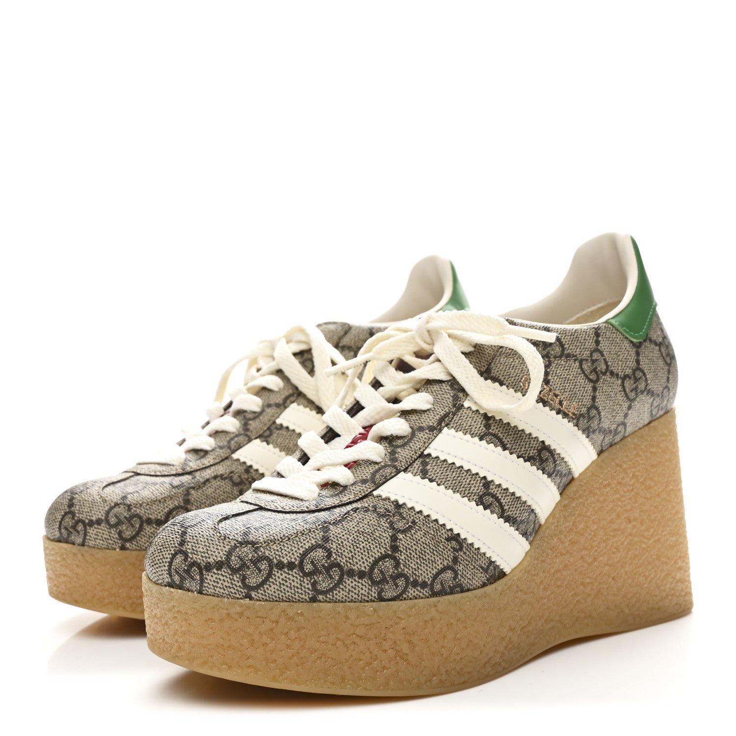 X ADIDAS GG Supreme Monogram Gazelle Wedge Sneakers 36.5 Beige Ebony Off White New Shamarock