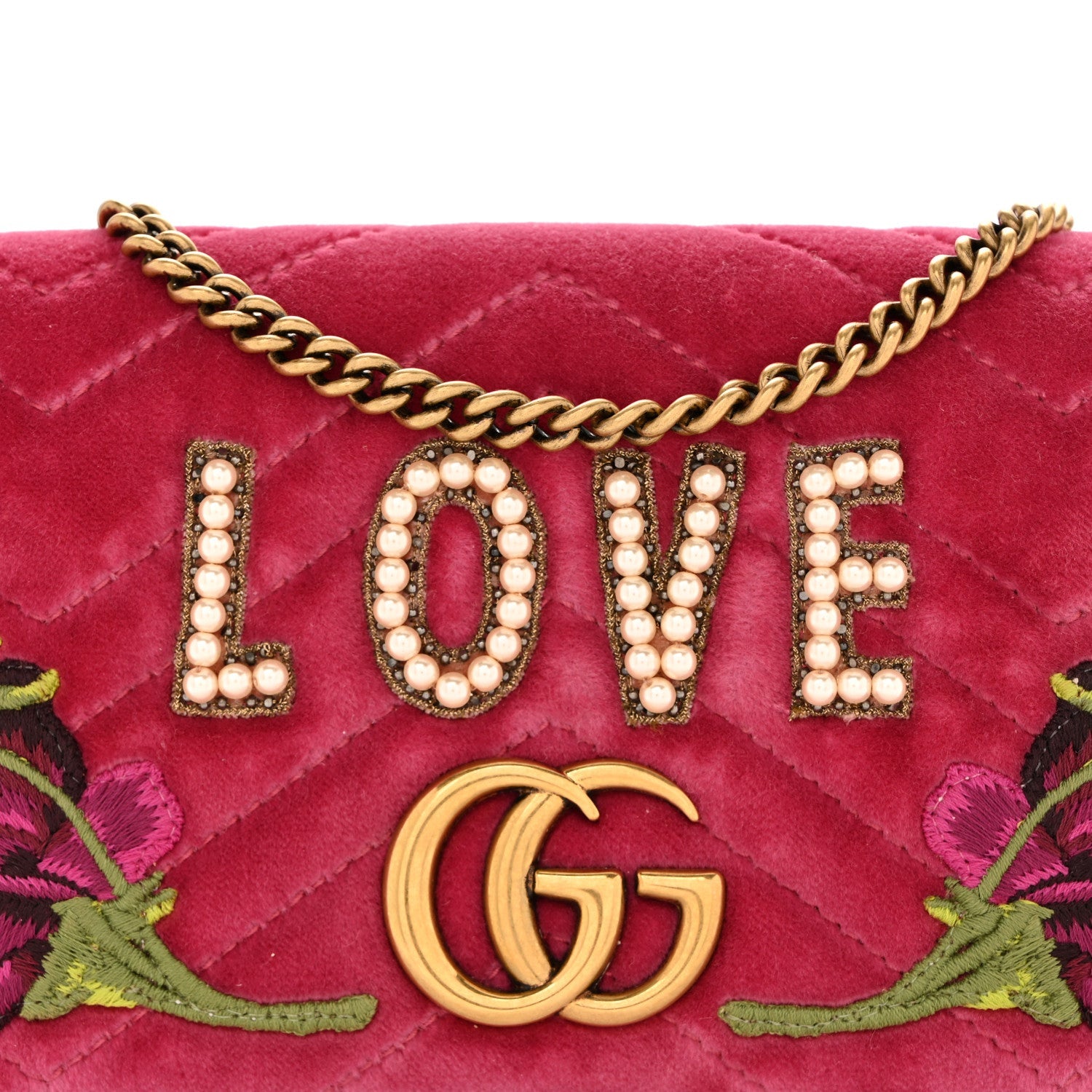 Velvet Matelasse Love Embroidered GG Marmont Mini Bag Light Raspberry Rose