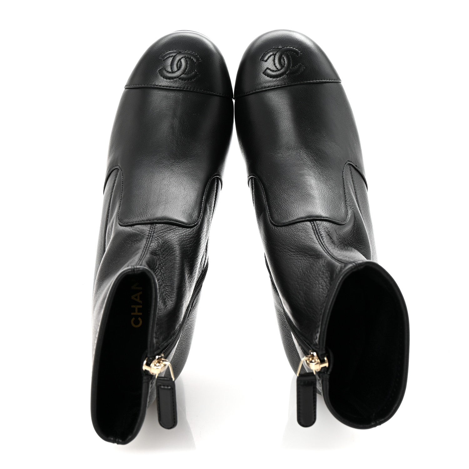 Stretch Lambskin Cap Toe CC Short Boots 37 Black