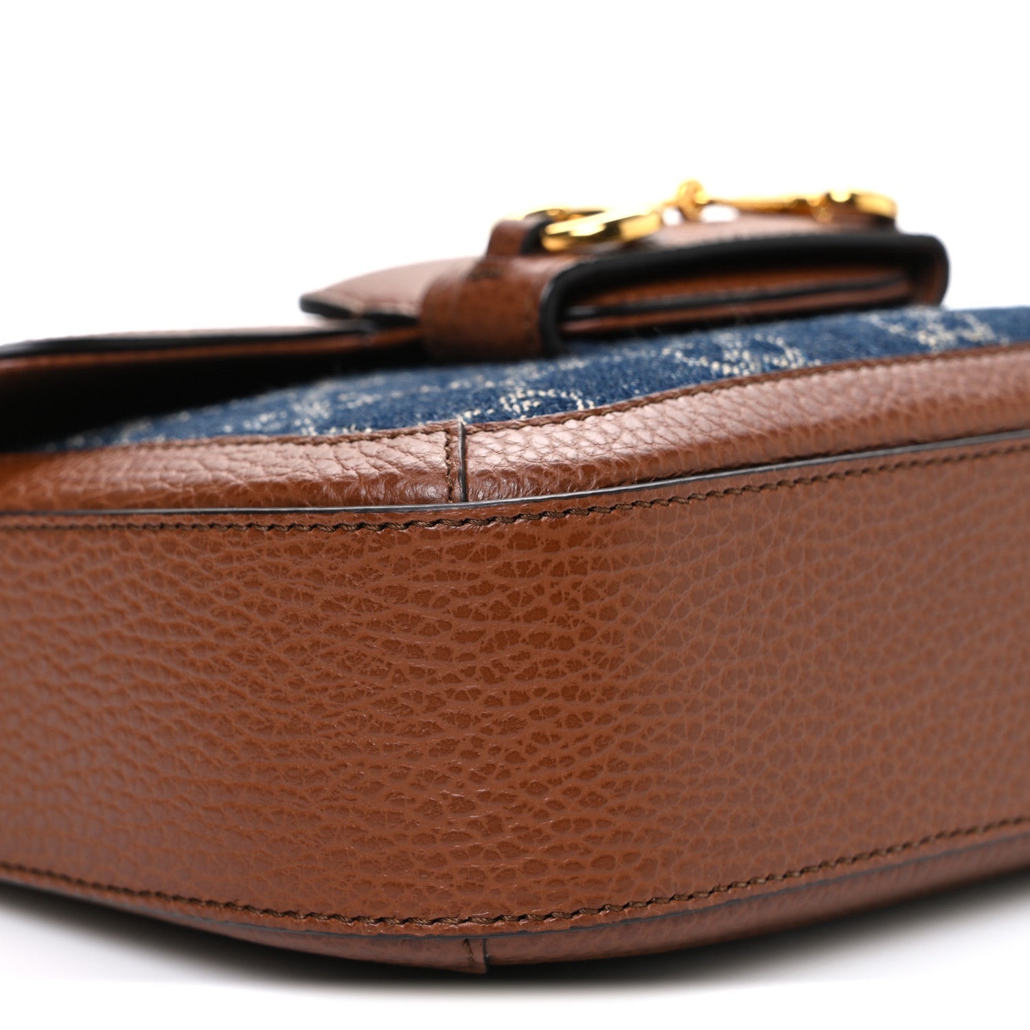 New Denim GG Monogram Dollar Calfskin Web Mini Horsebit 1955 Shoulder Bag Blue Tea Cuir Epilog