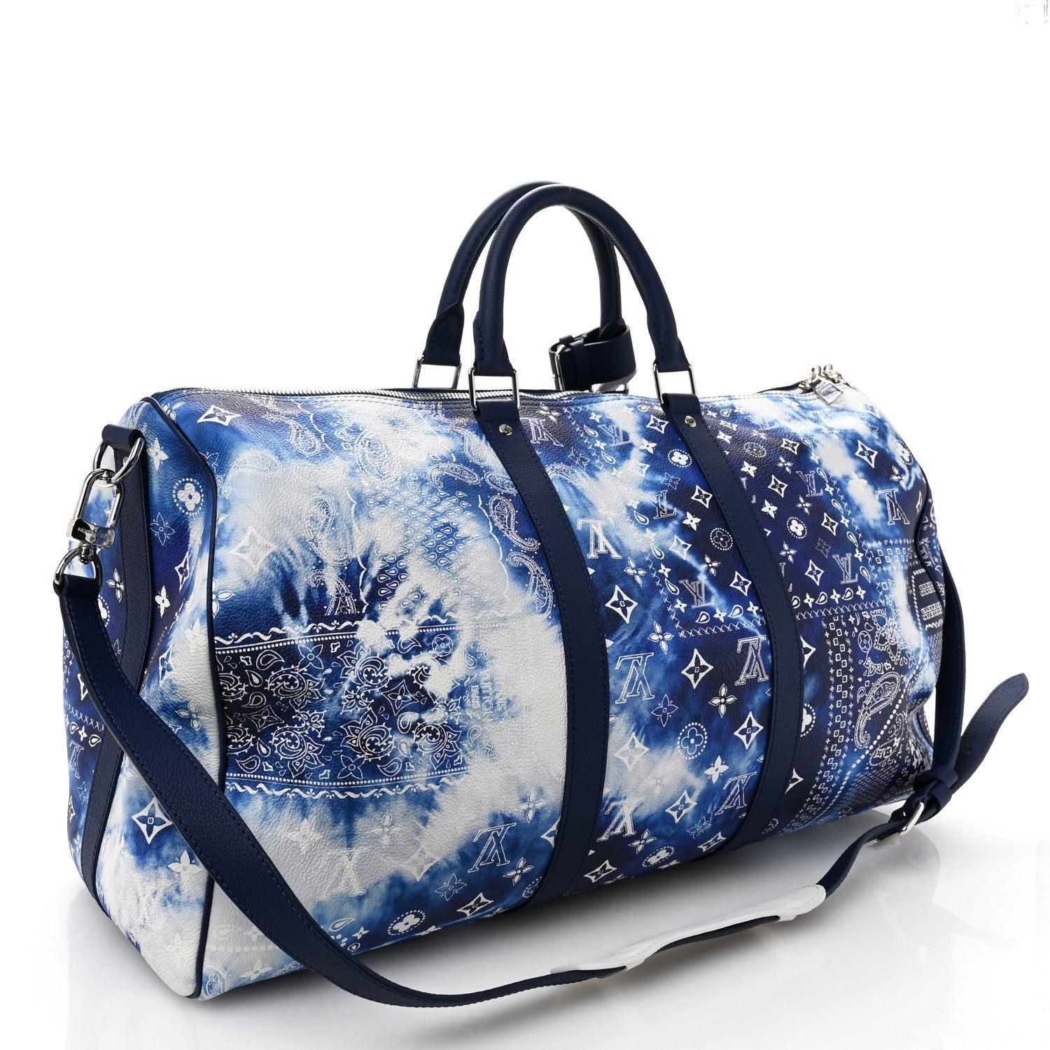 Cowhide Monogram Bandana Keepall Bandouliere 50 Blue