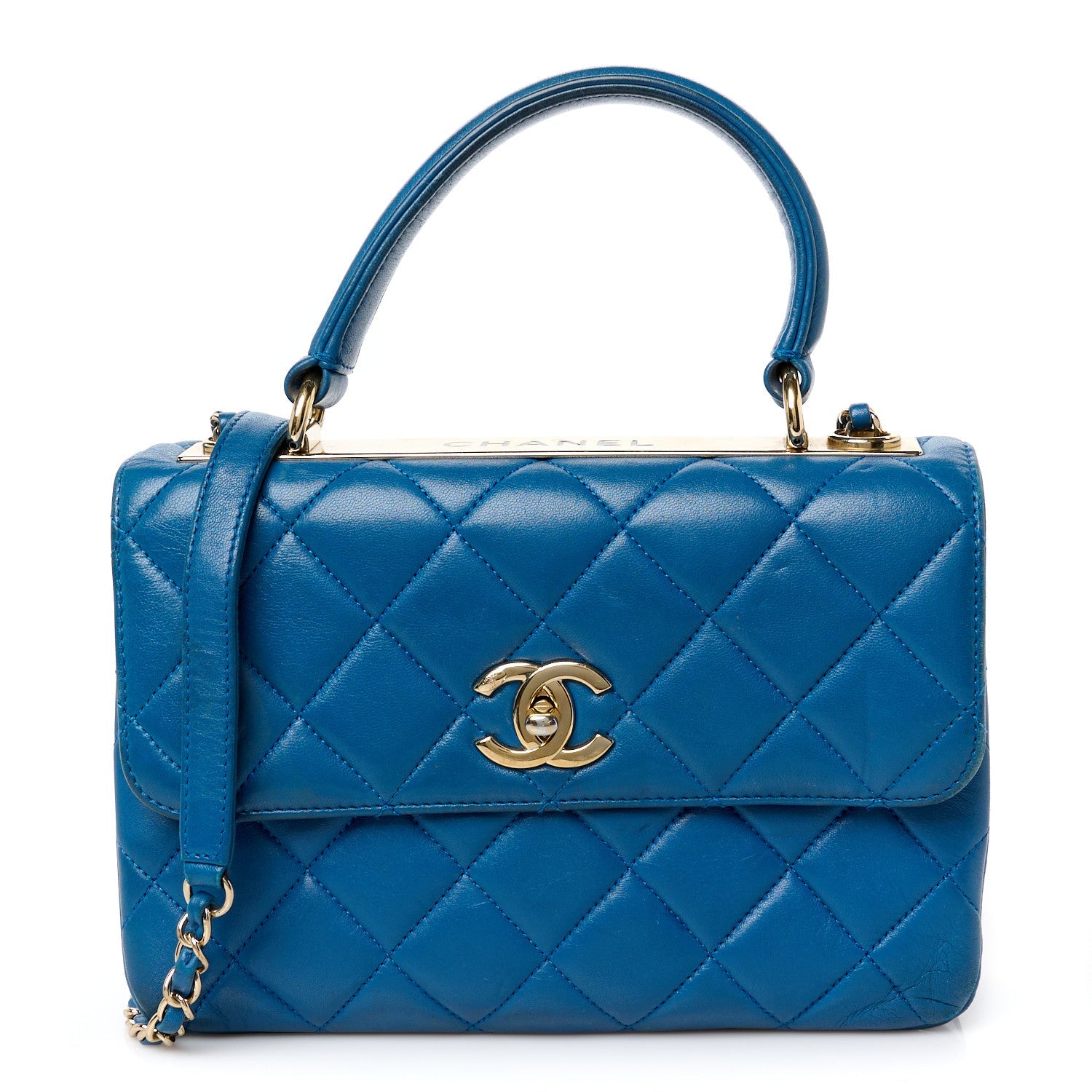 Lambskin Quilted Small Trendy CC Flap Dual Handle Bag Blue