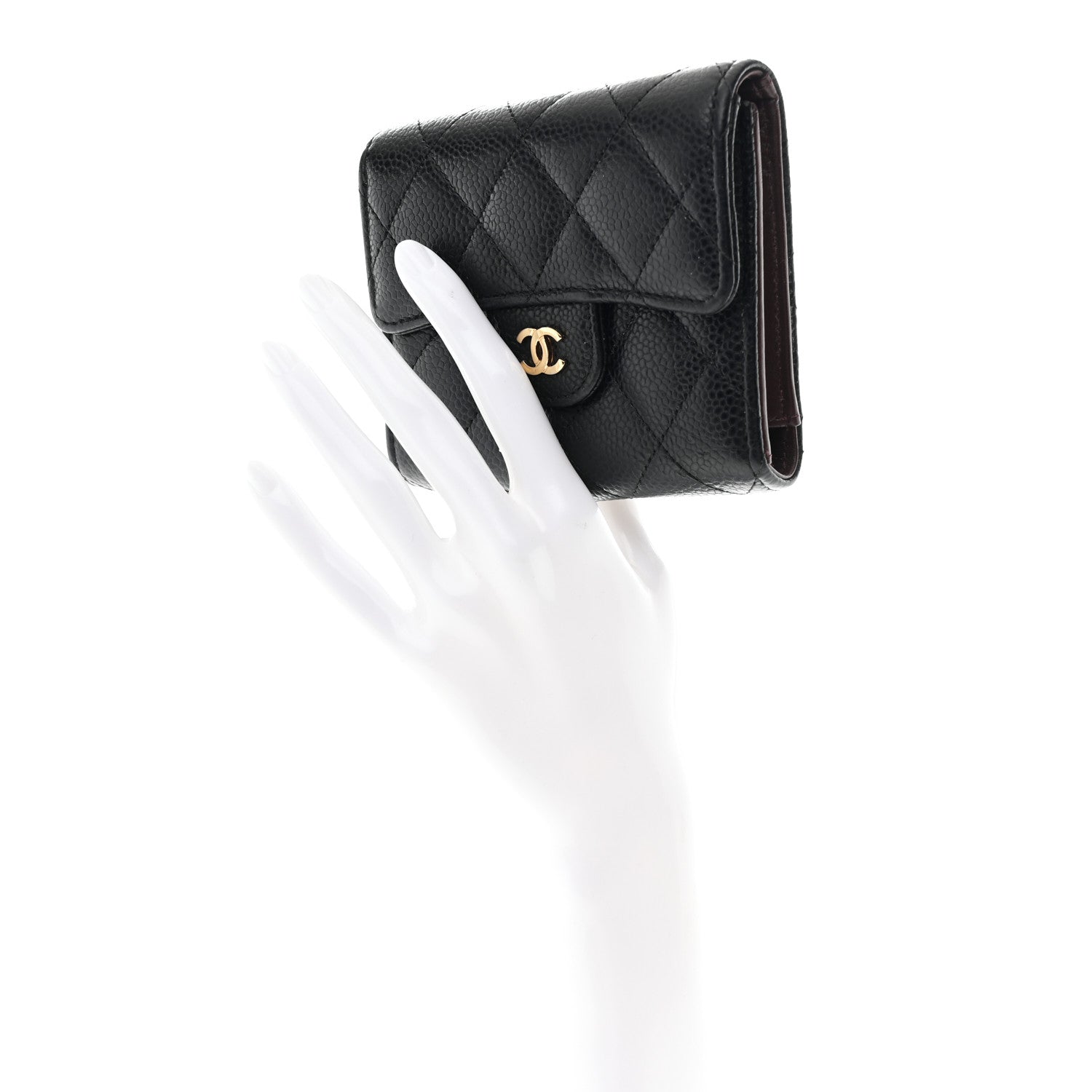 Caviar Quilted Compact Flap Wallet Black