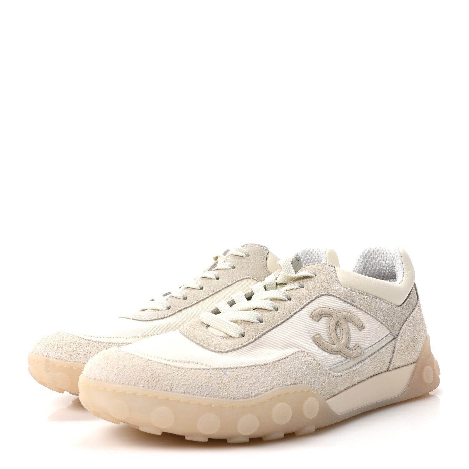 Mixed Fibers Suede Calfskin Womens CC Sneakers 41 Ivory
