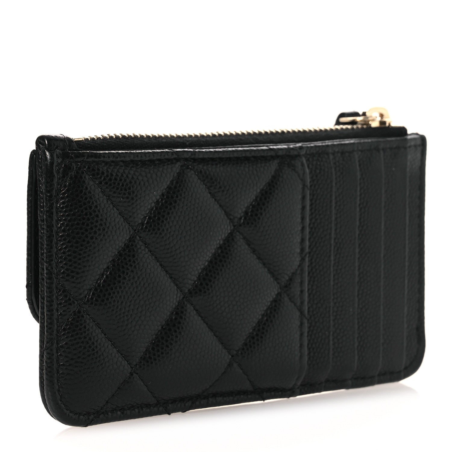 Caviar Quilted Flap Zip Card Holder Black