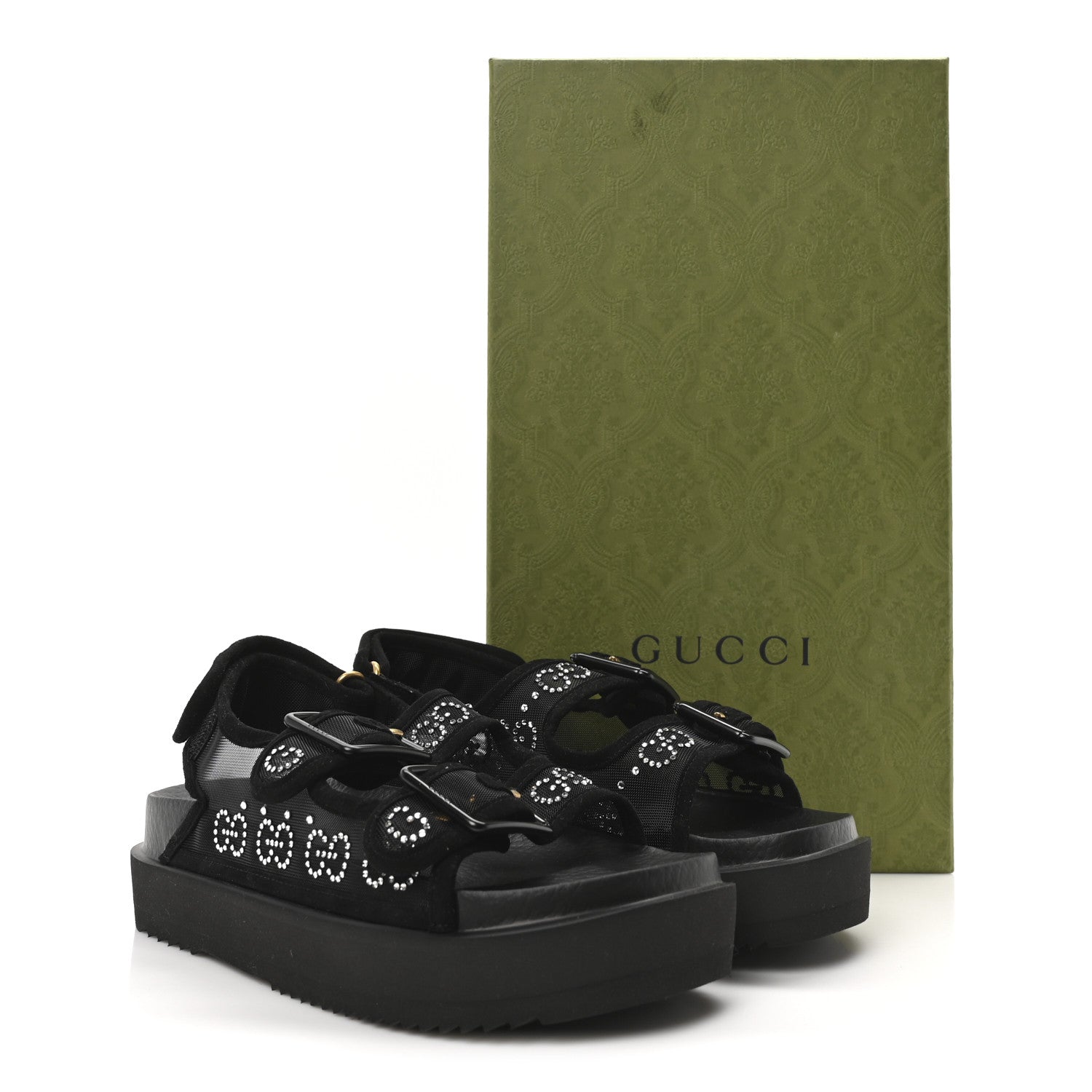 Tela Retino Kid Scamosciato Crystal GG Monogram Womens Dad Sandals 36 Black