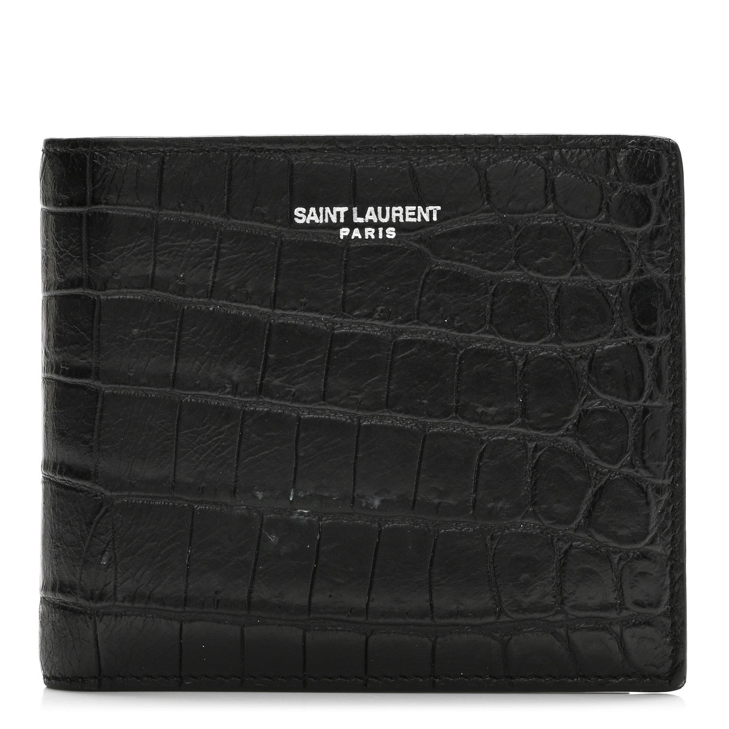 Calfskin Crocodile Embossed Paris East West Wallet Black