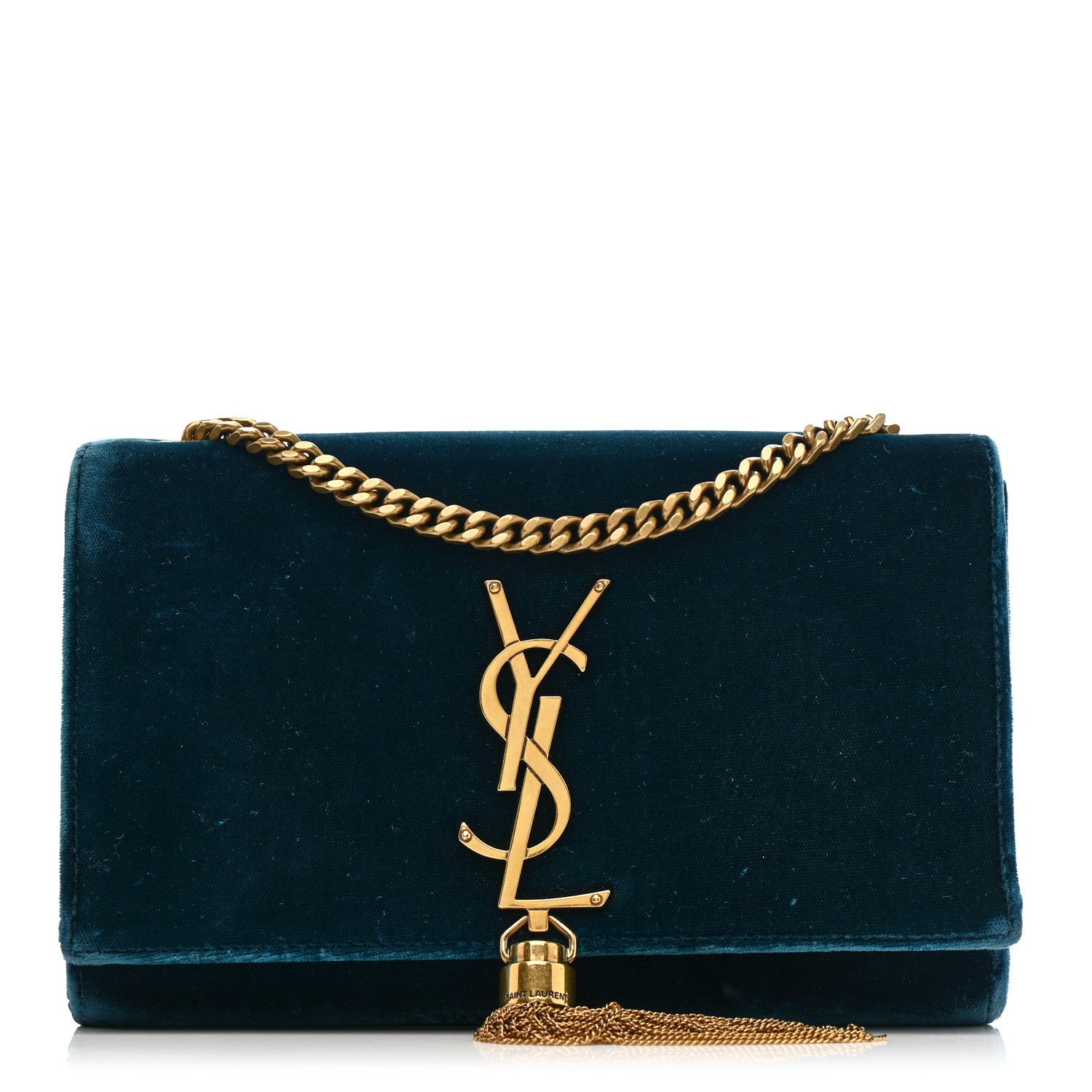 Velvet Small Classic Monogram Kate Tassel Satchel Blue