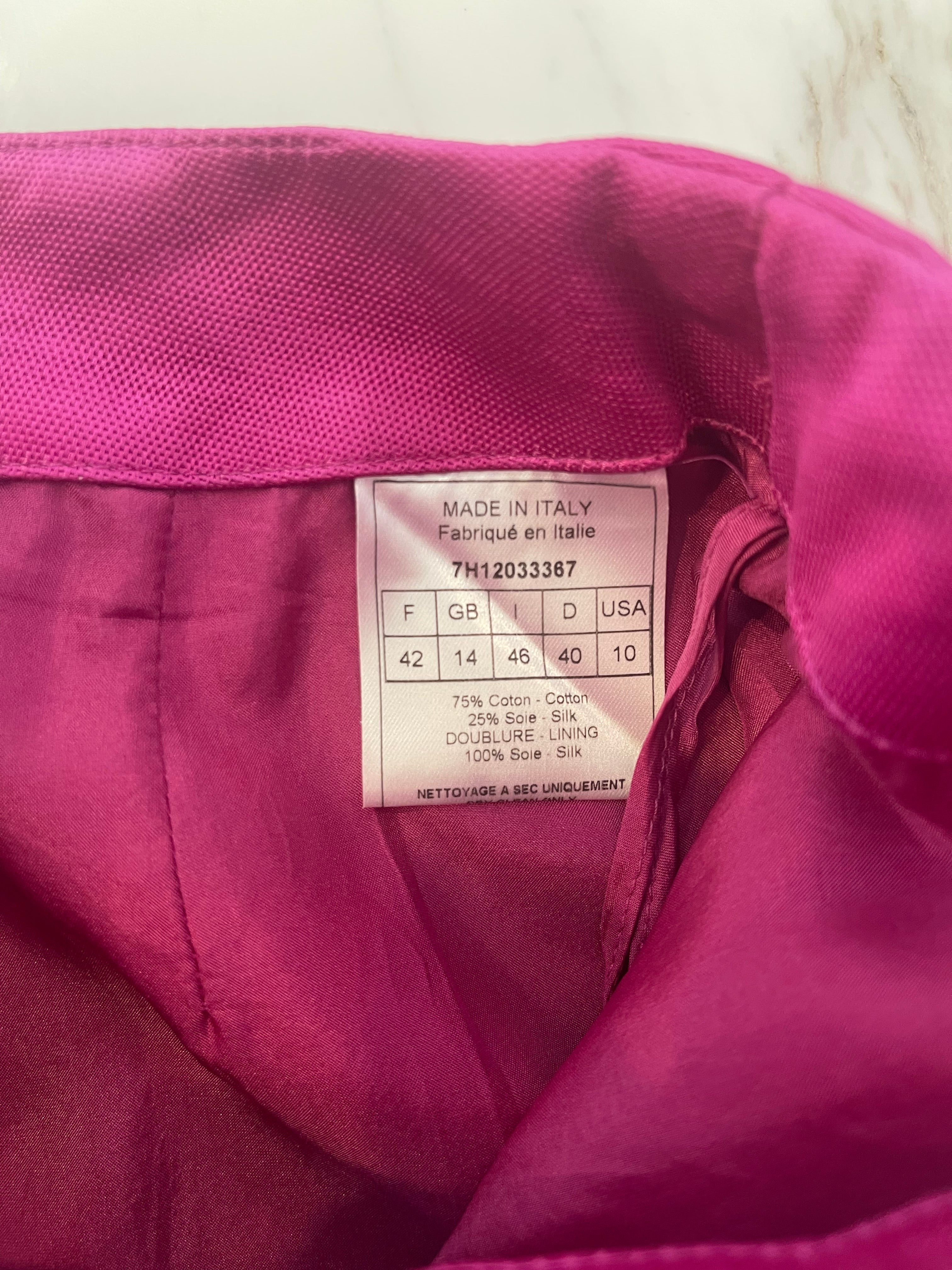Christian Dior Hot Pink Silk Top and Skirt Set with Crystal Belt Detail Size FR 42 (UK 14)