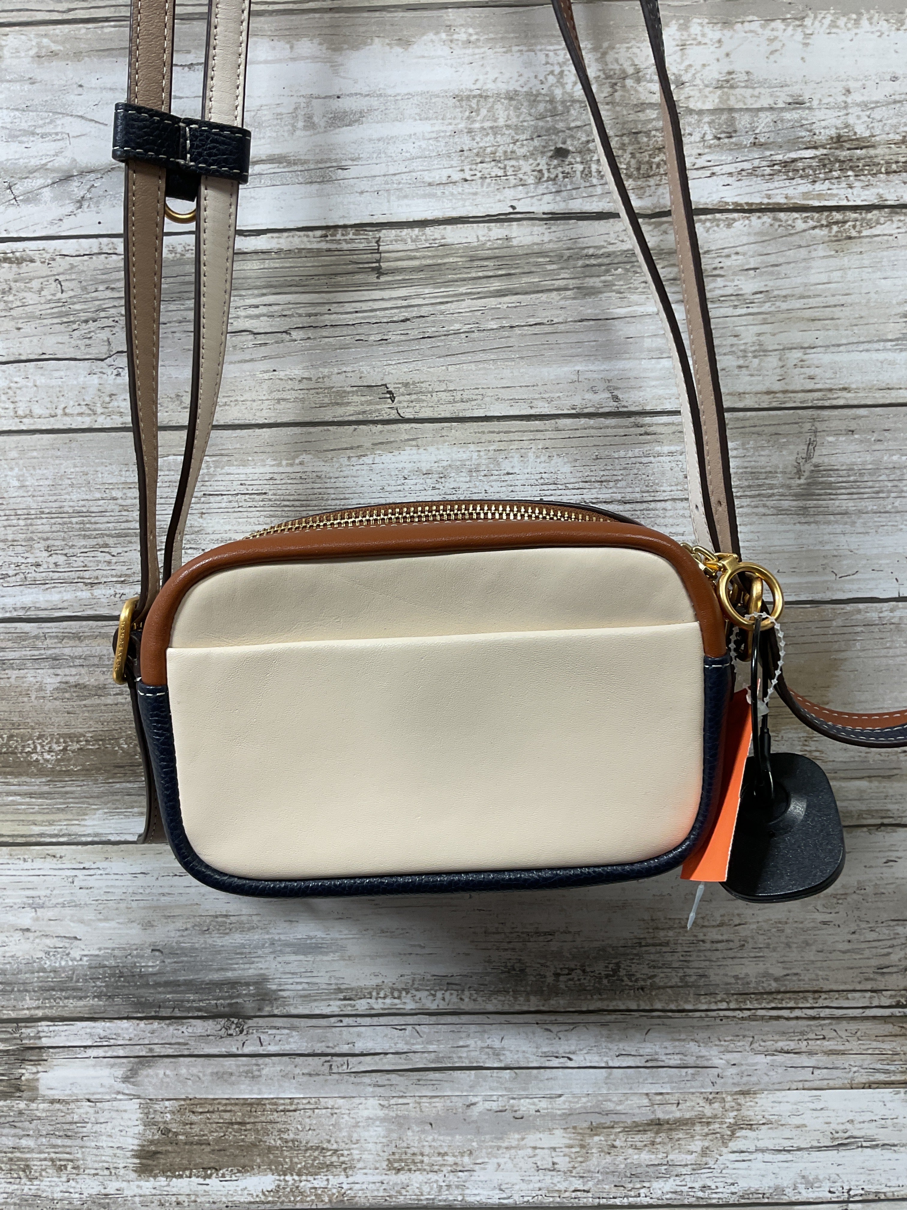 Crossbody Designer By Tory Burch In Brown & Cream, Size:Small